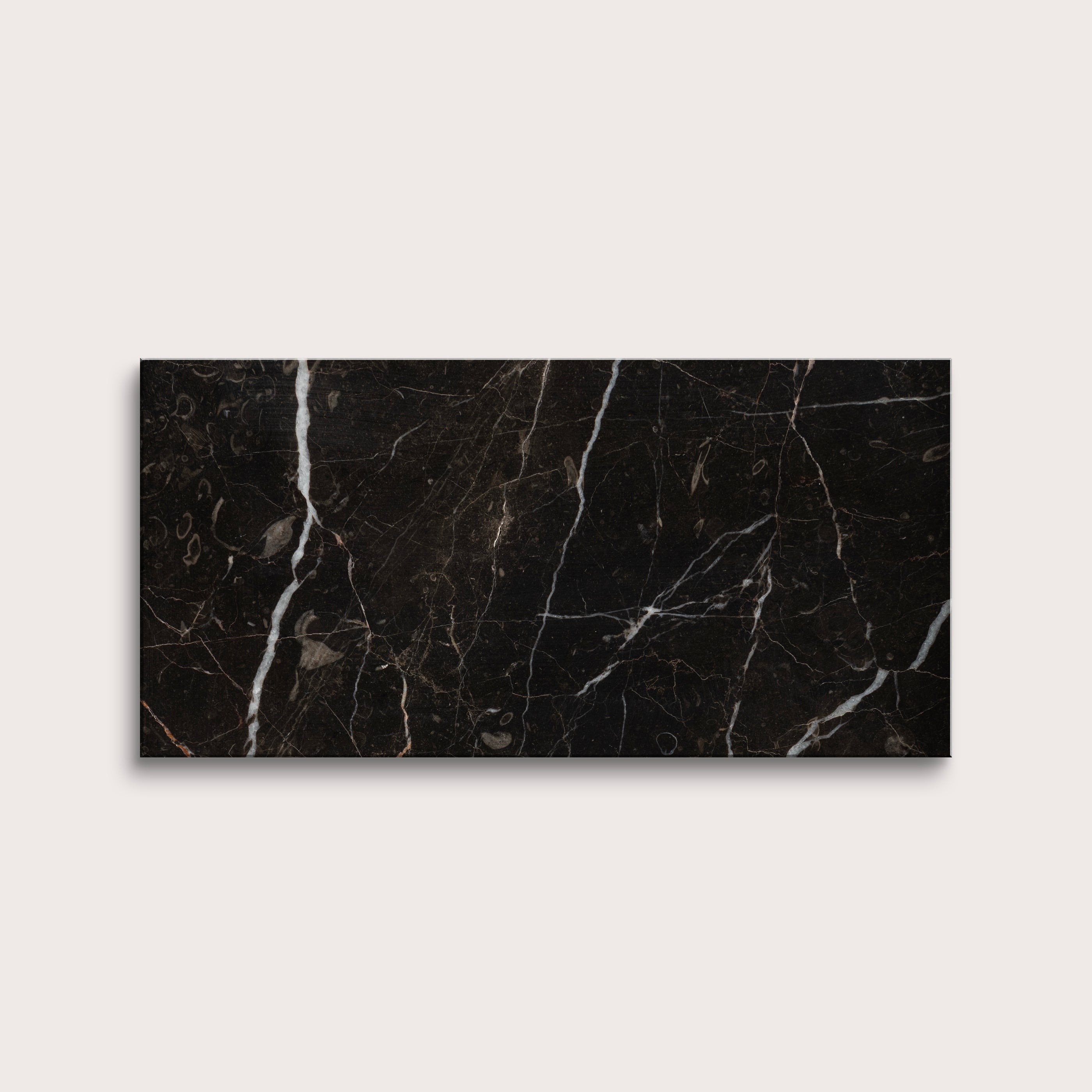 Brown marble tile with white veins on a light gray background