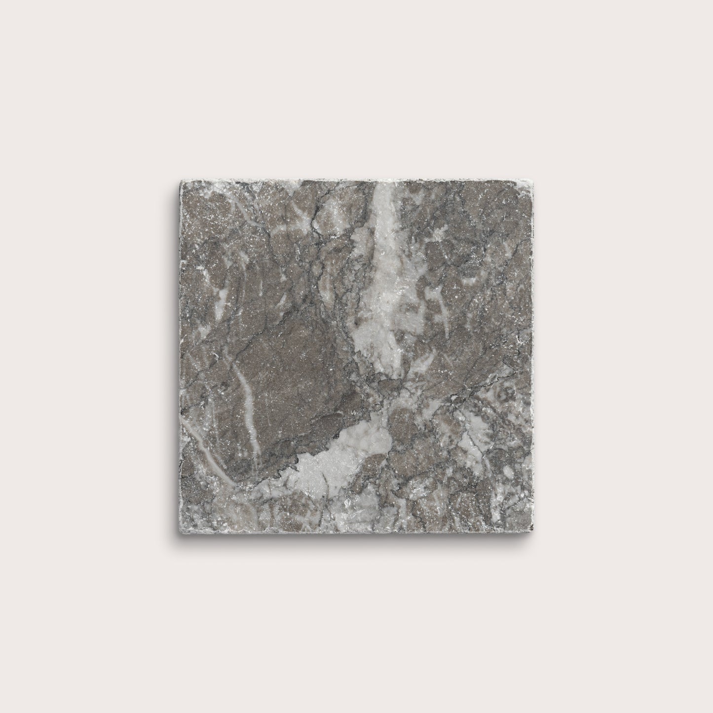 6x6 Square marble tile with a gray and white marbled pattern - Riad Tile