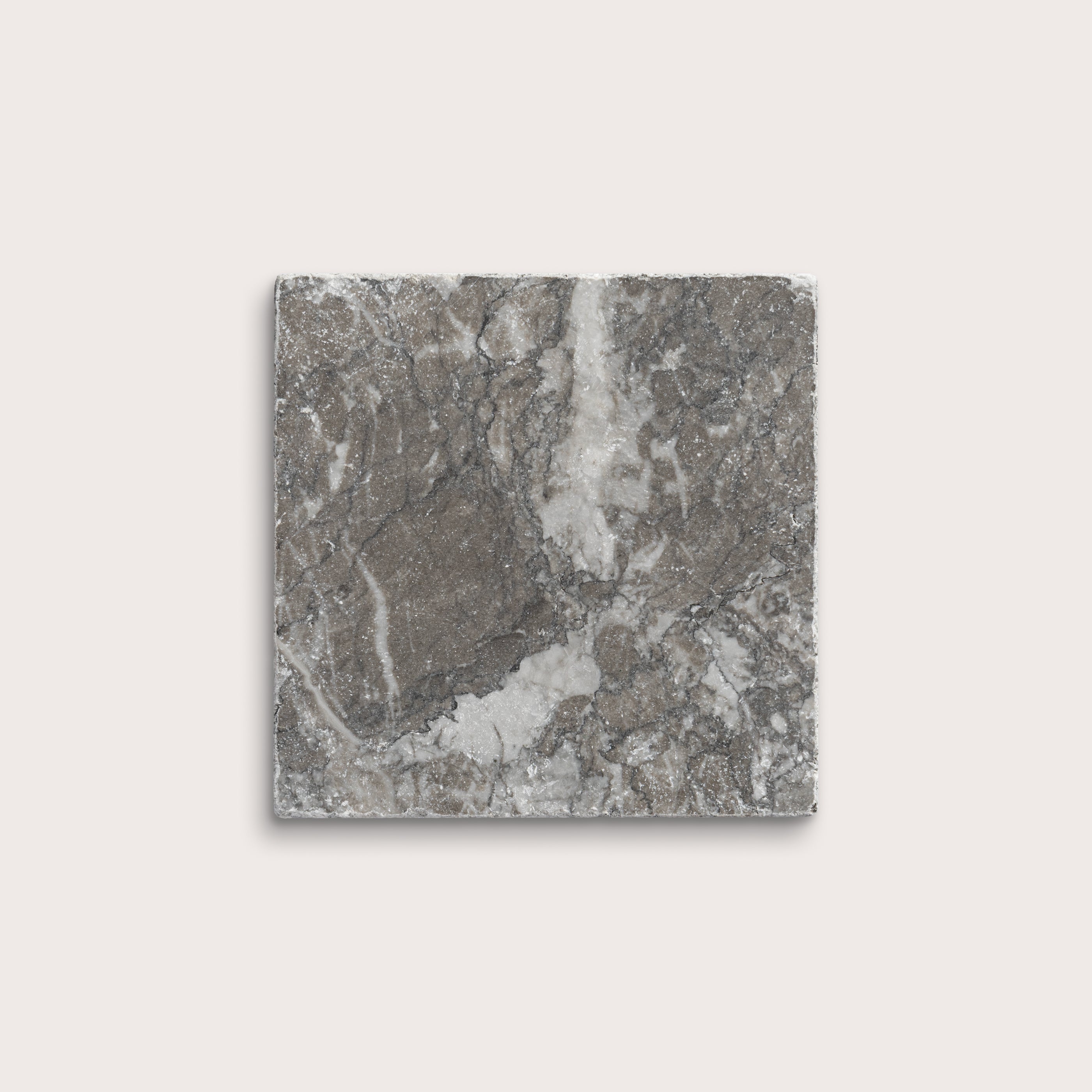 6x6 Square marble tile with a gray and white marbled pattern - Riad Tile