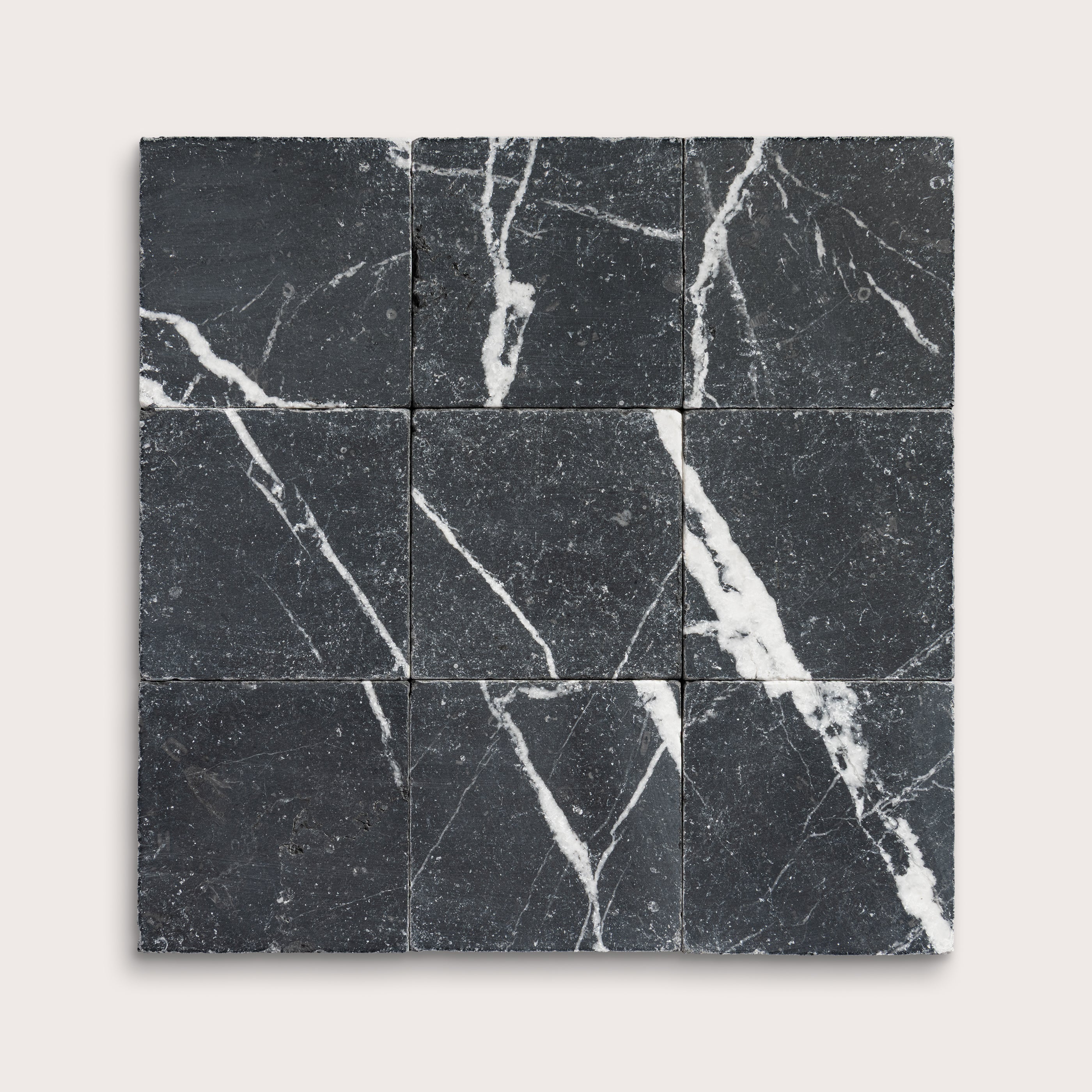 6x6 Square marble tile with black and white pattern, collage of nine - Riad Tile