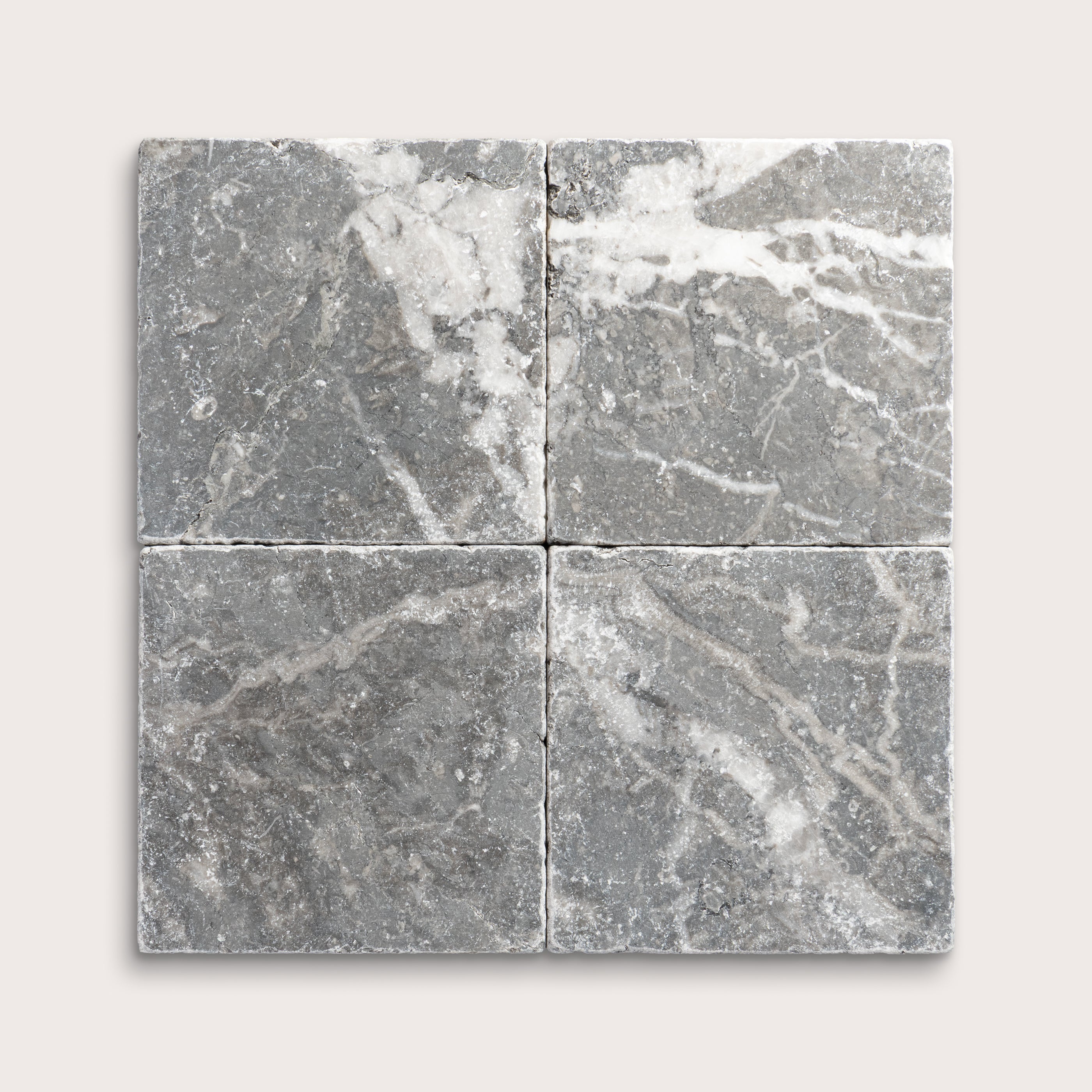 6x6 square Gray marble tile, collage of four - Riad Tile