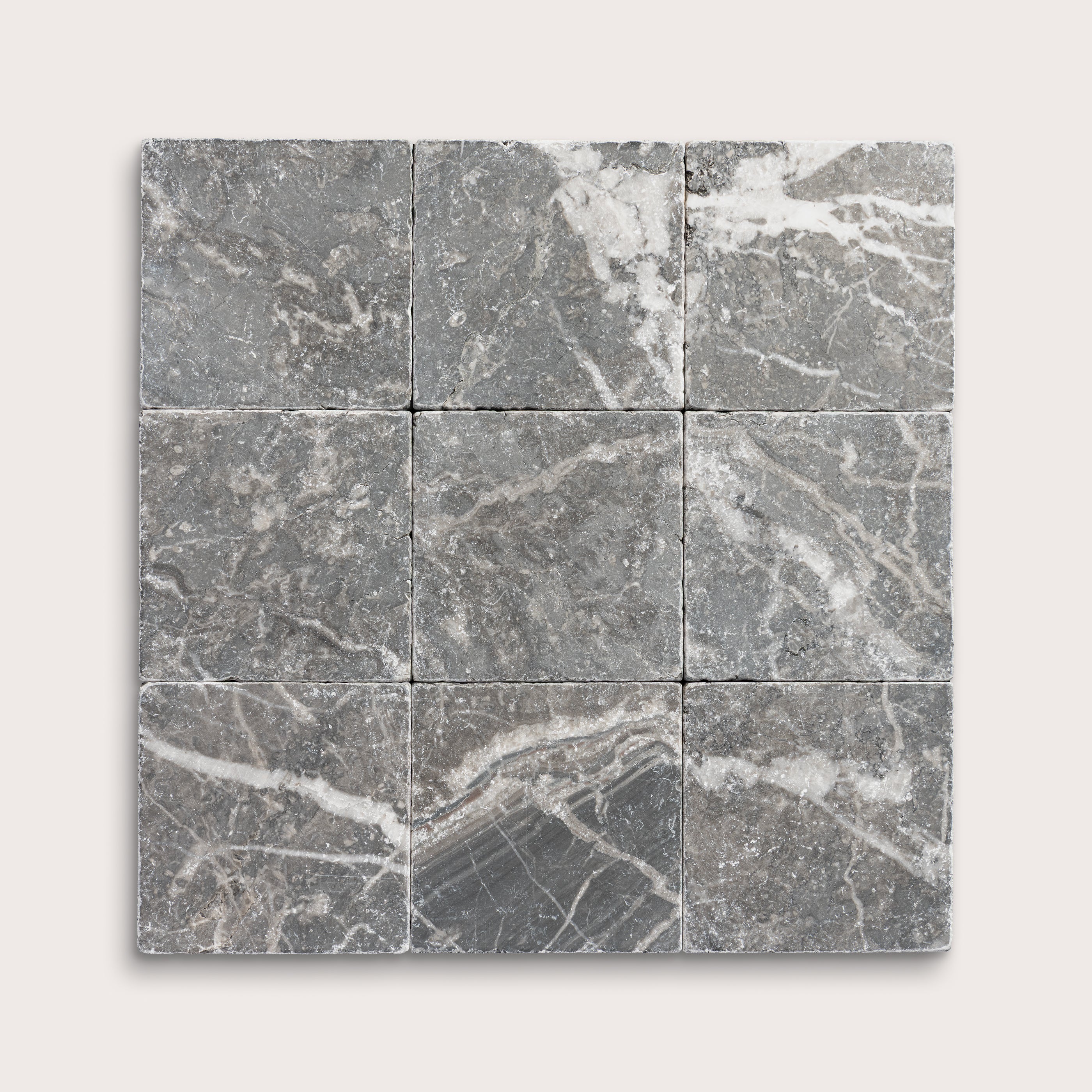 6x6 square Gray marble tile, collage of nine - Riad Tile