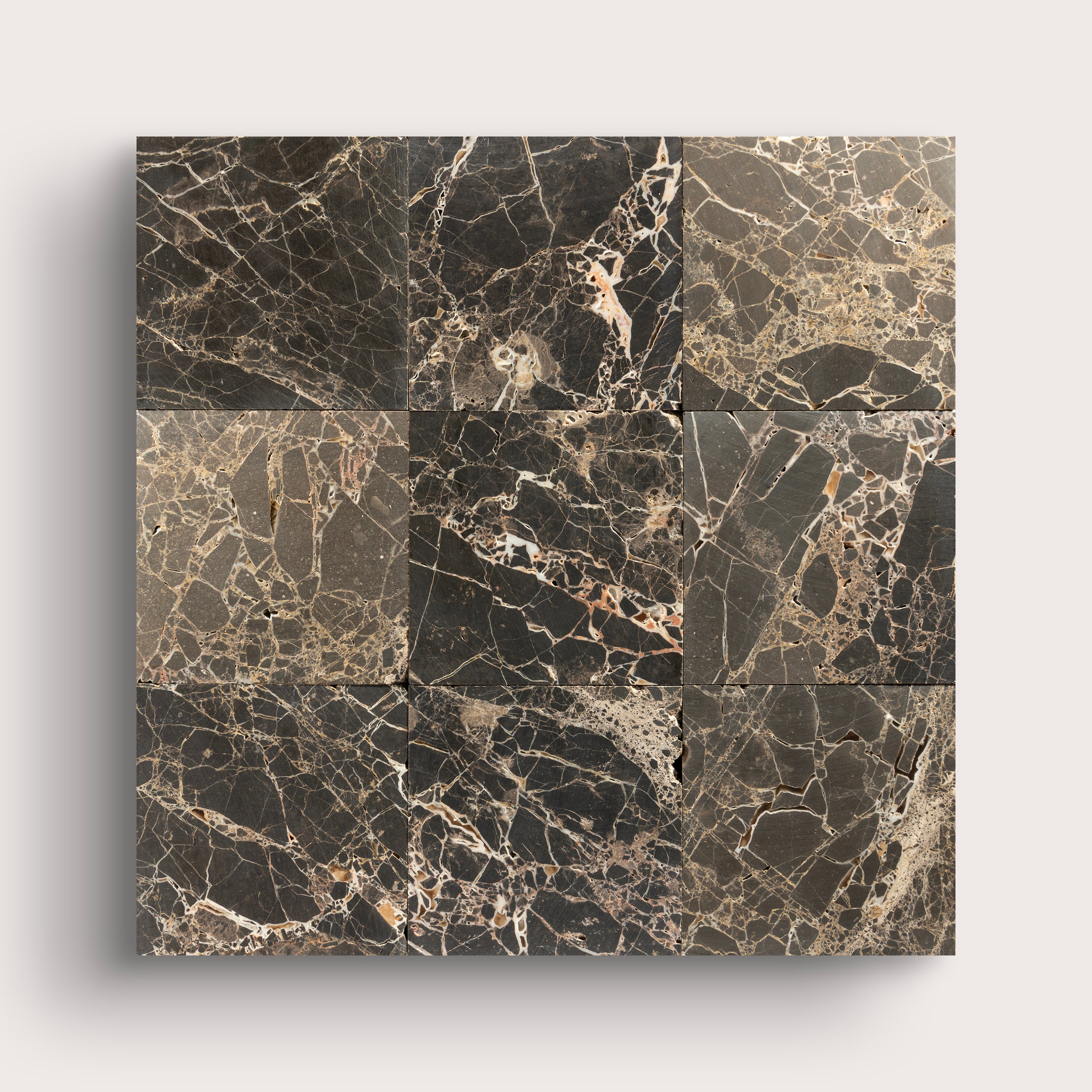 6x6 Marble Square tile with brown marble pattern, collage of nine - Riad Tile