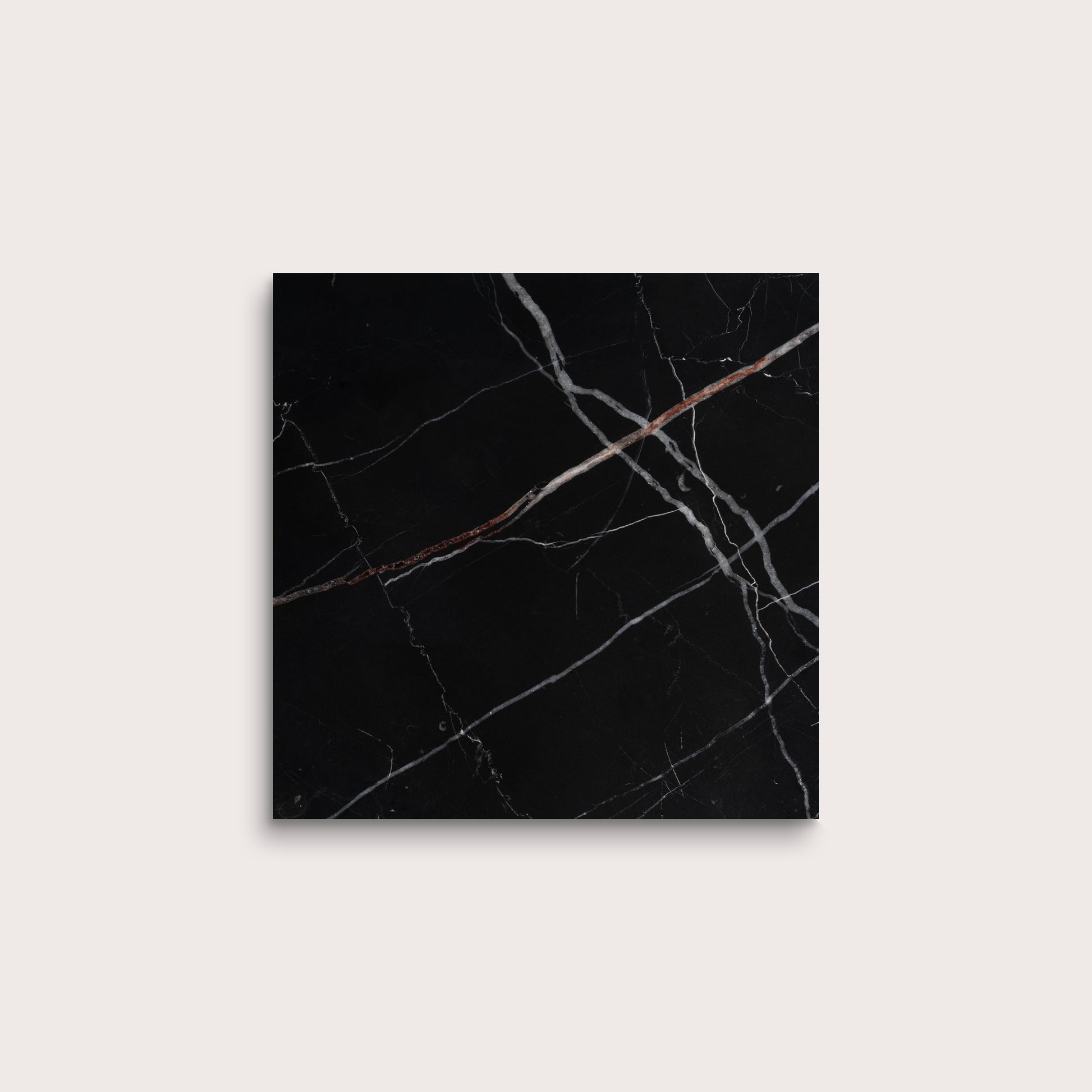 Black marble tile with white veins, Nero Marquina, honed, 6x6 - Riad Tile