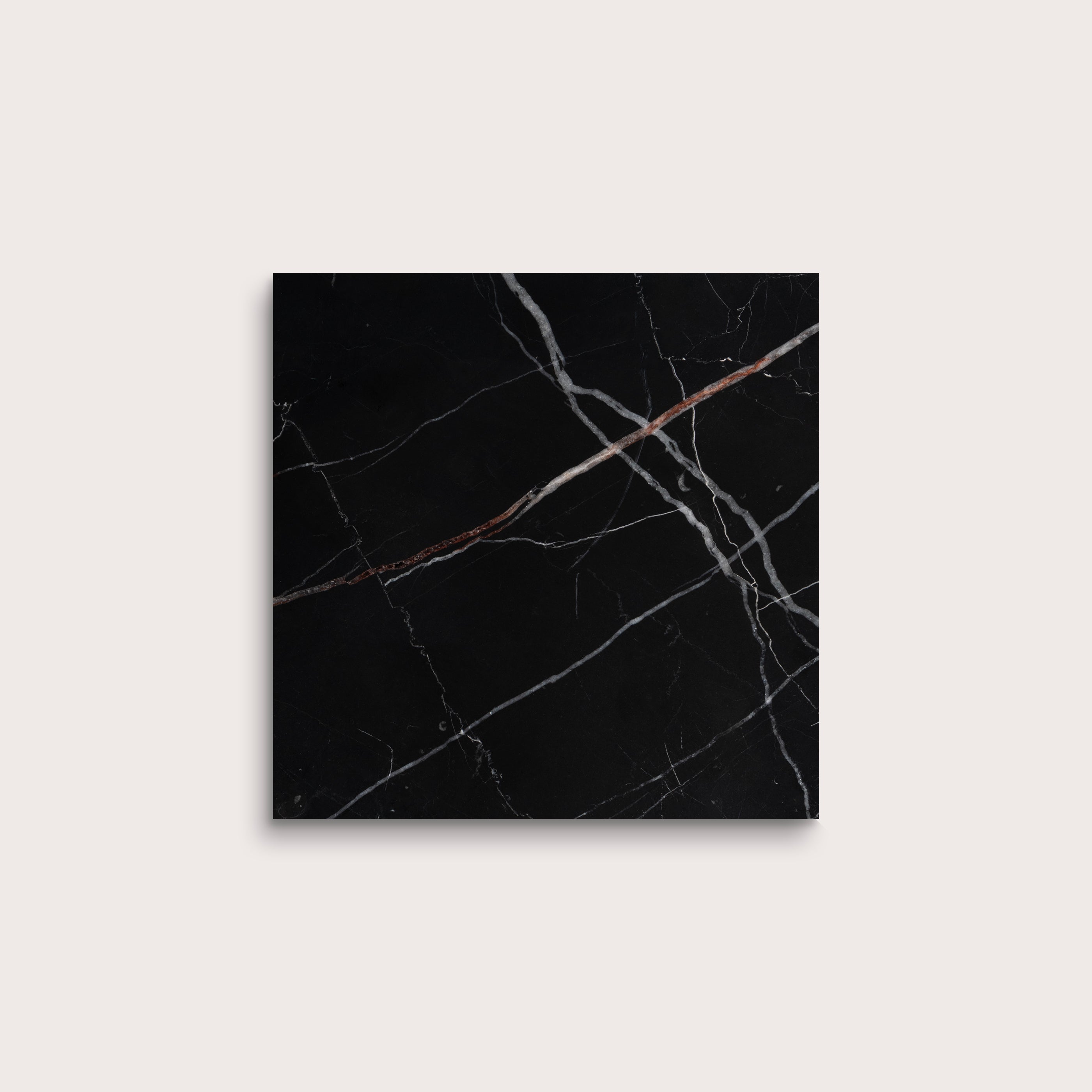 Black marble tile with white veins, Nero Marquina, honed, 6x6 - Riad Tile
