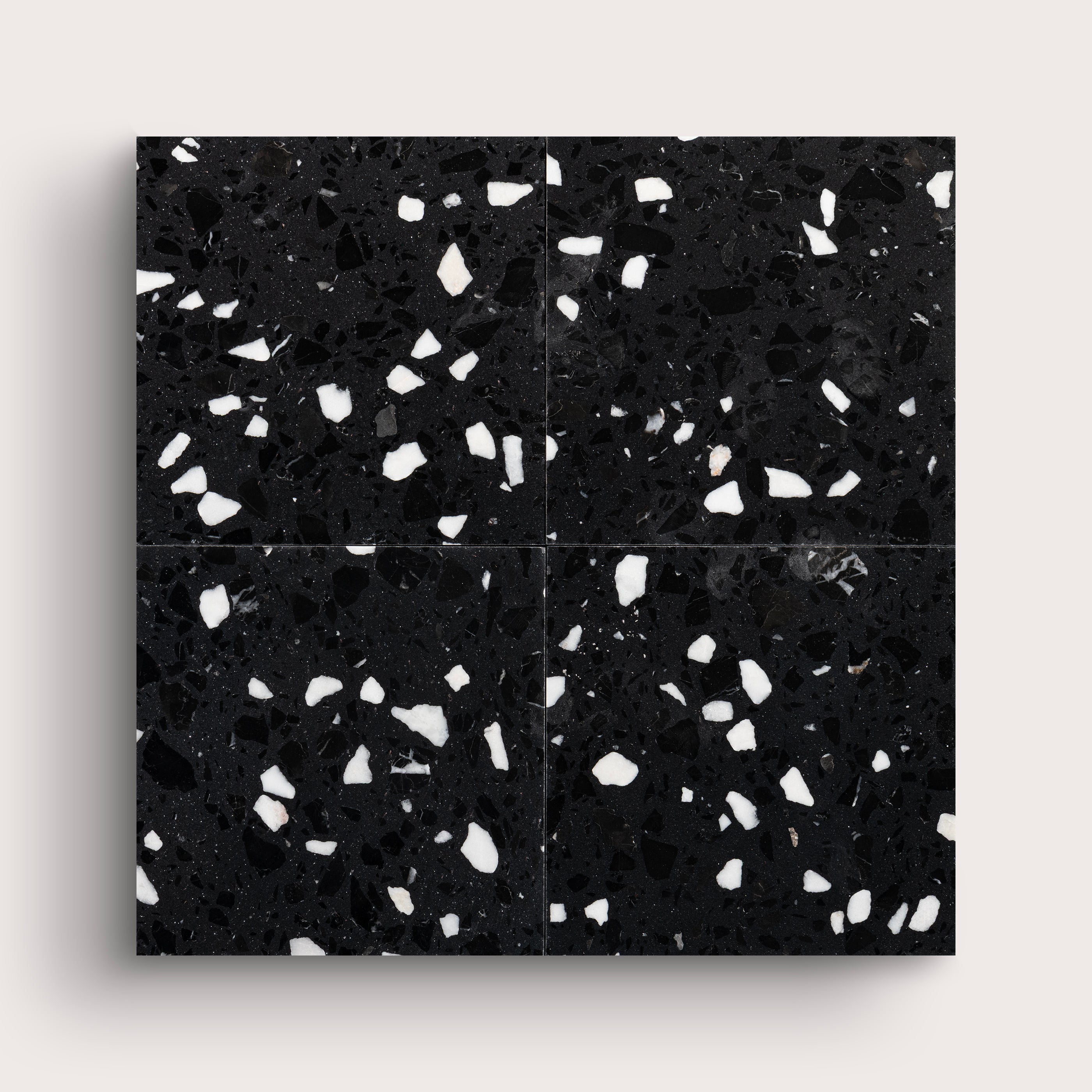 Black and white terrazzo tile in 6x6, pattern, collage of four - Riad Tile