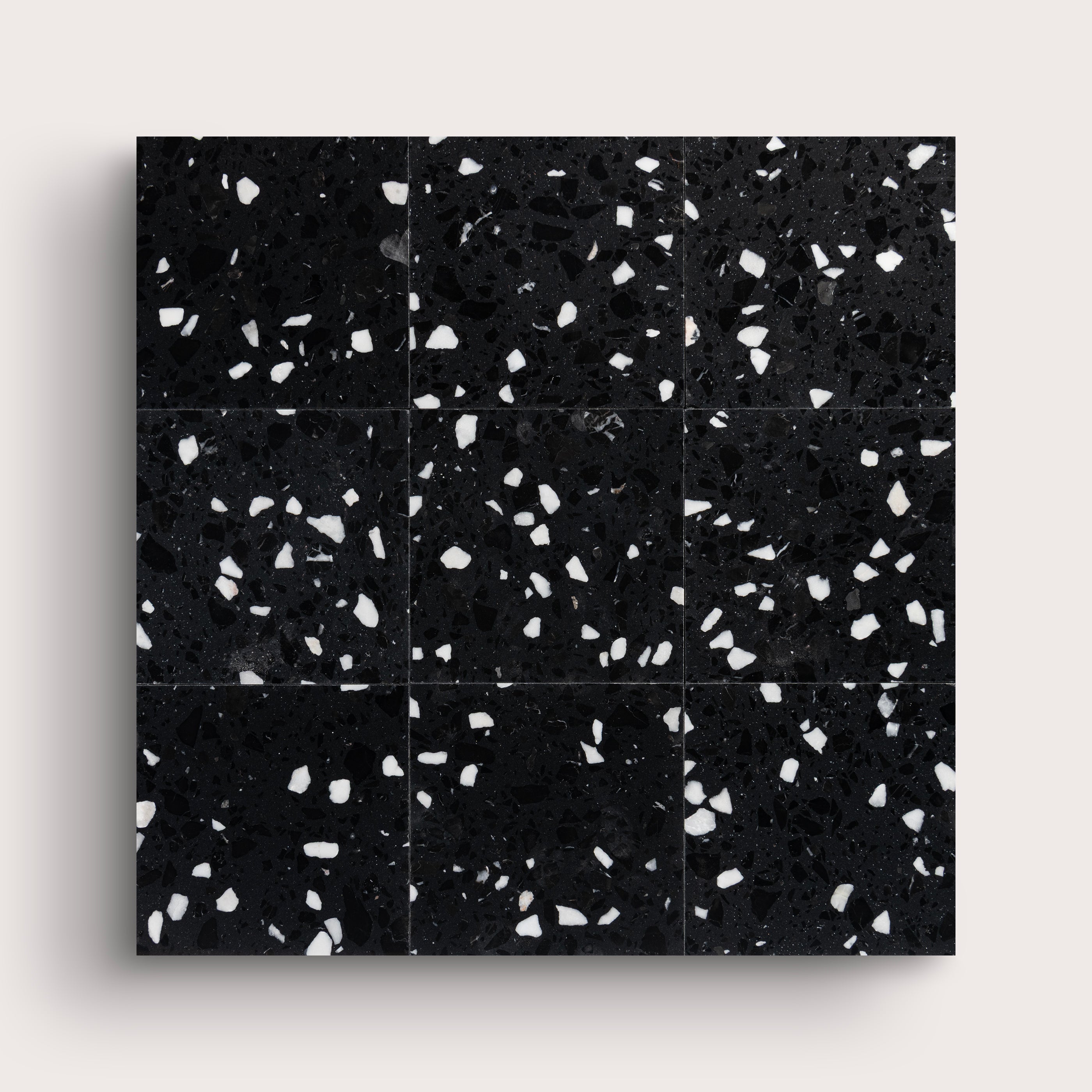 Black and white terrazzo tile in 6x6, pattern, collage of nine - Riad Tile