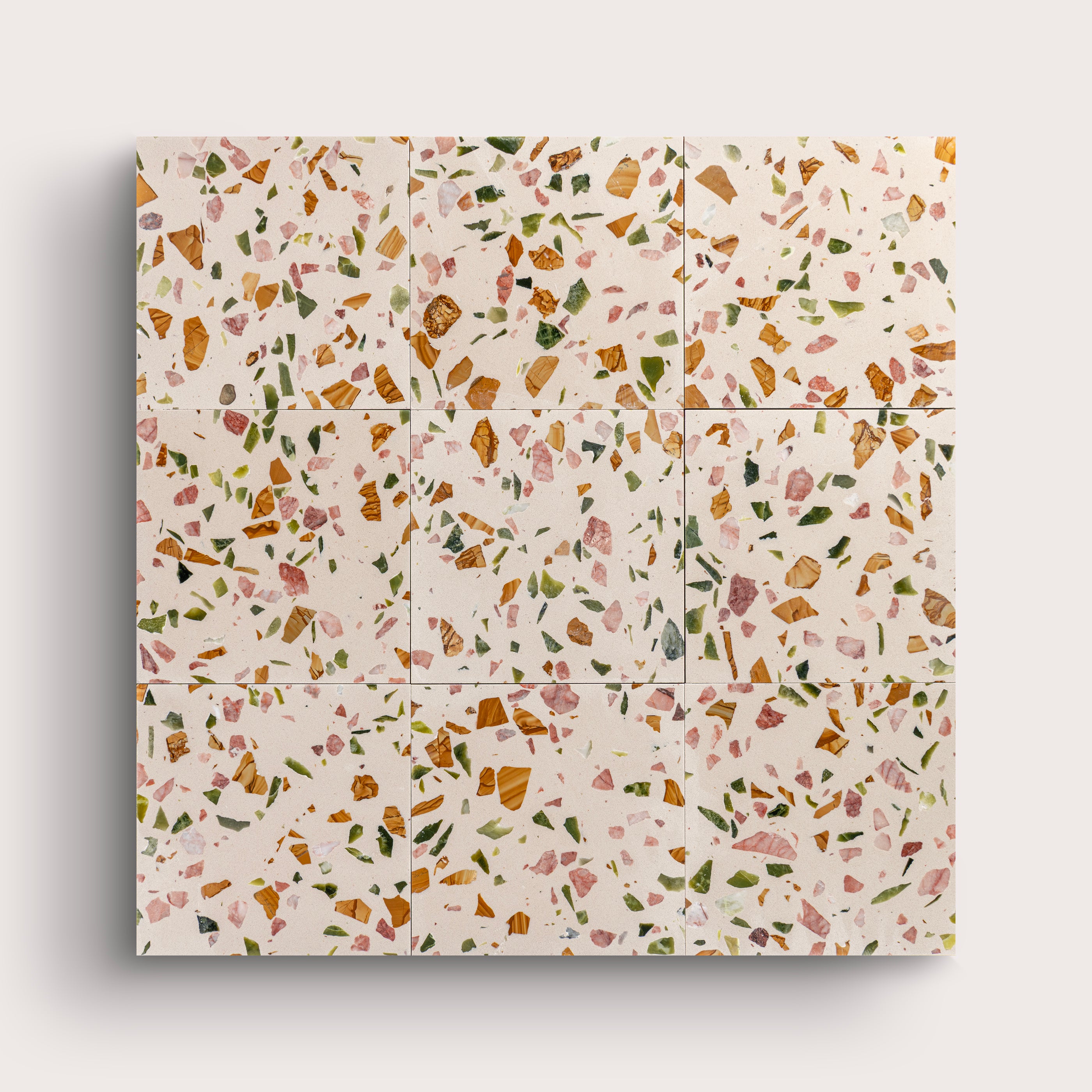 Terrazzo 6x6 Square tile, pattern, ivory and green, collage of nine - Riad Tile