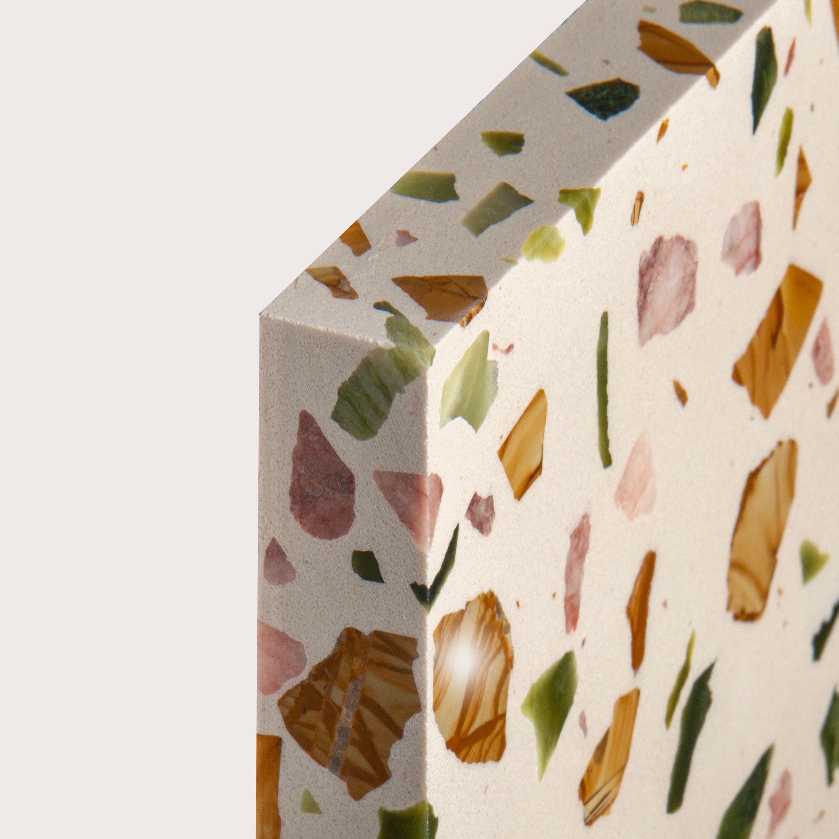 Terrazzo 6x6 Square tile, pattern, ivory and green, corner angle - Riad Tile