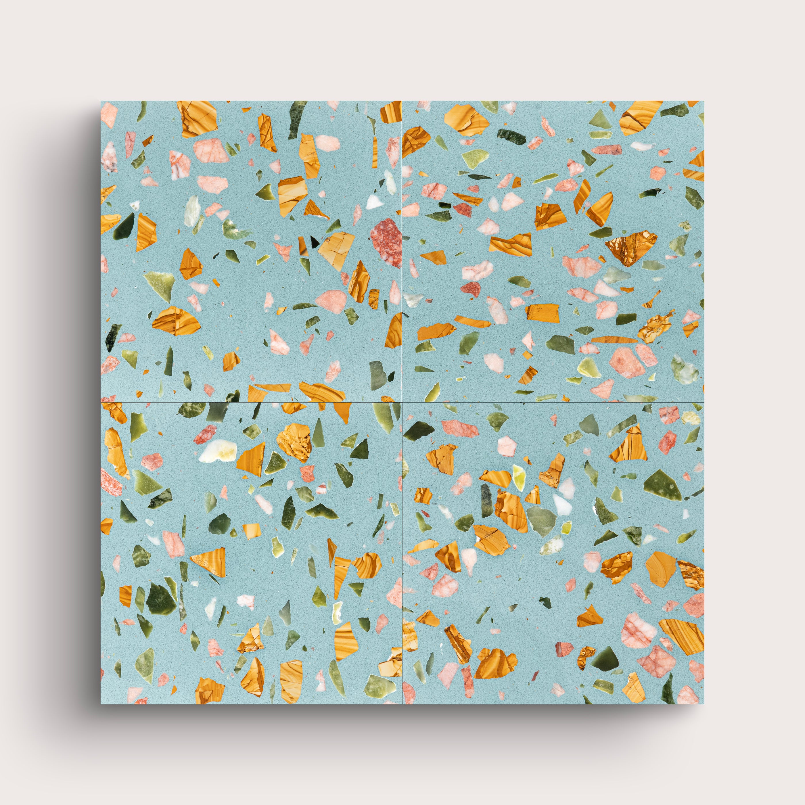 Terrazzo 6x6 Square tile, pattern, light blue, collage of four - Riad Tile