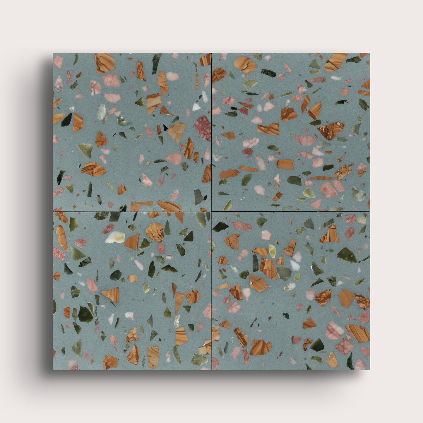 Marzipan 6x6 Terrazzo Tile- Blue Terrazzo, collage of four-Riad Tile