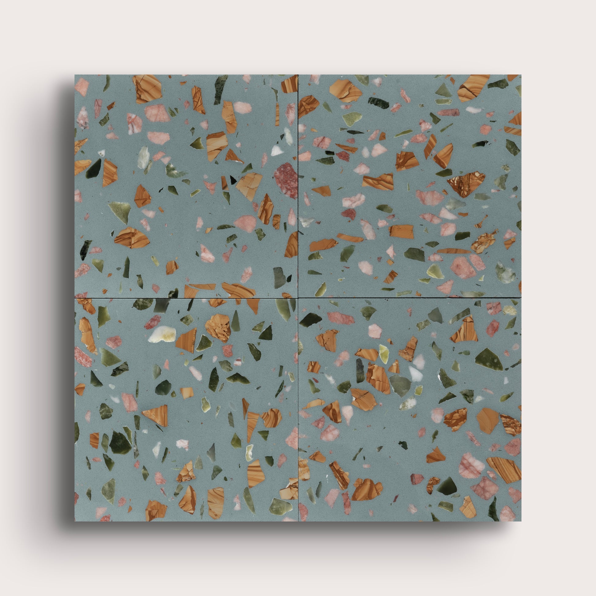 Marzipan 6x6 Terrazzo Tile- Blue Terrazzo, collage of four-Riad Tile