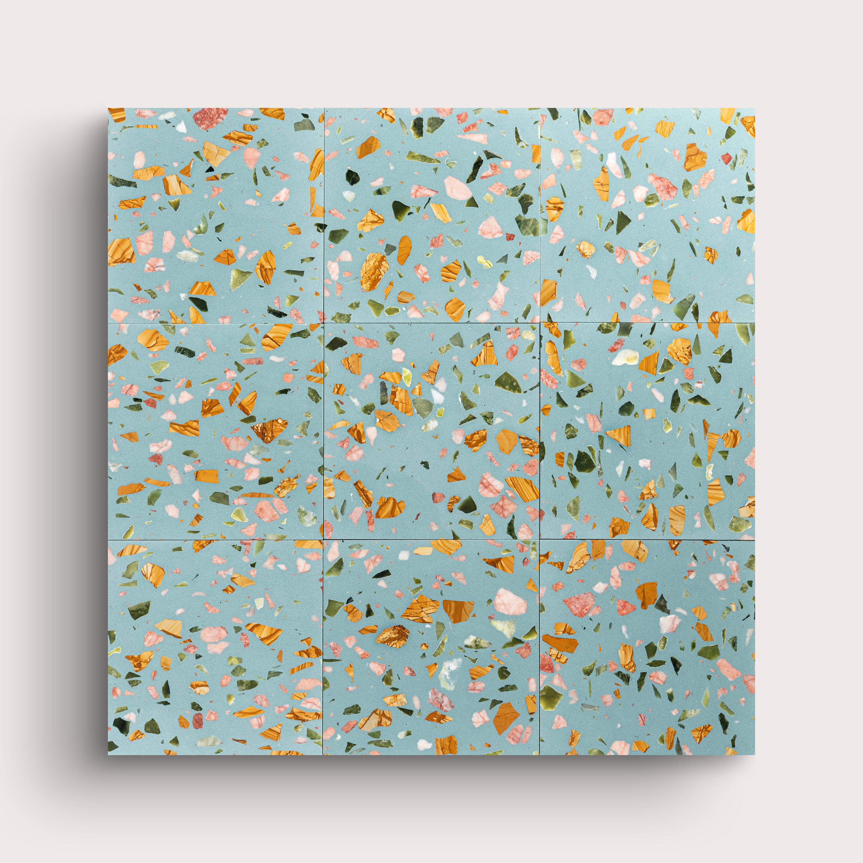 Terrazzo 6x6 Square tile, pattern, light blue, collage of nine - Riad Tile