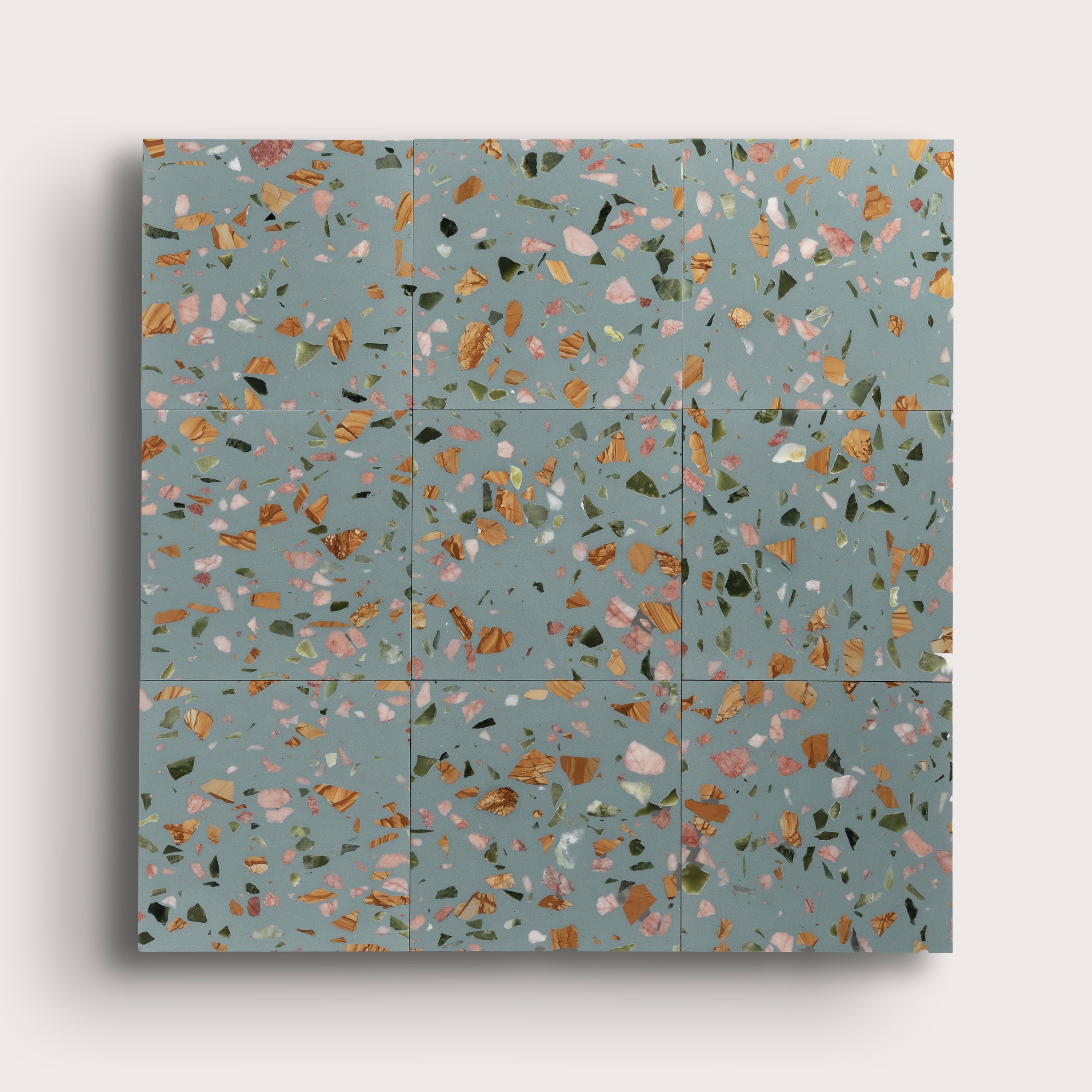 Marzipan 6x6 Terrazzo Tile- Blue Terrazzo, collage of nine-Riad Tile