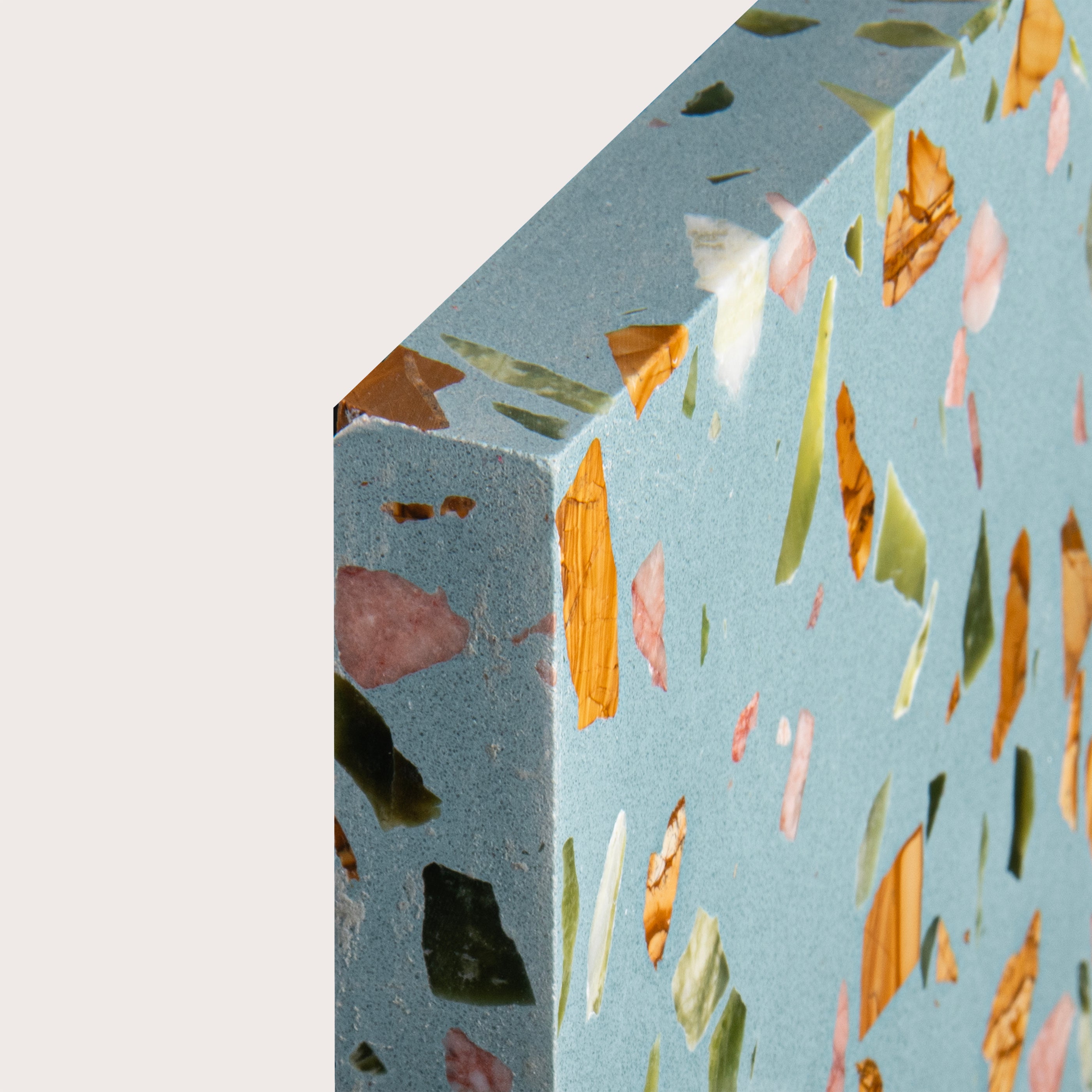 Terrazzo 6x6 Square tile, pattern, light blue, corner shot - Riad Tile