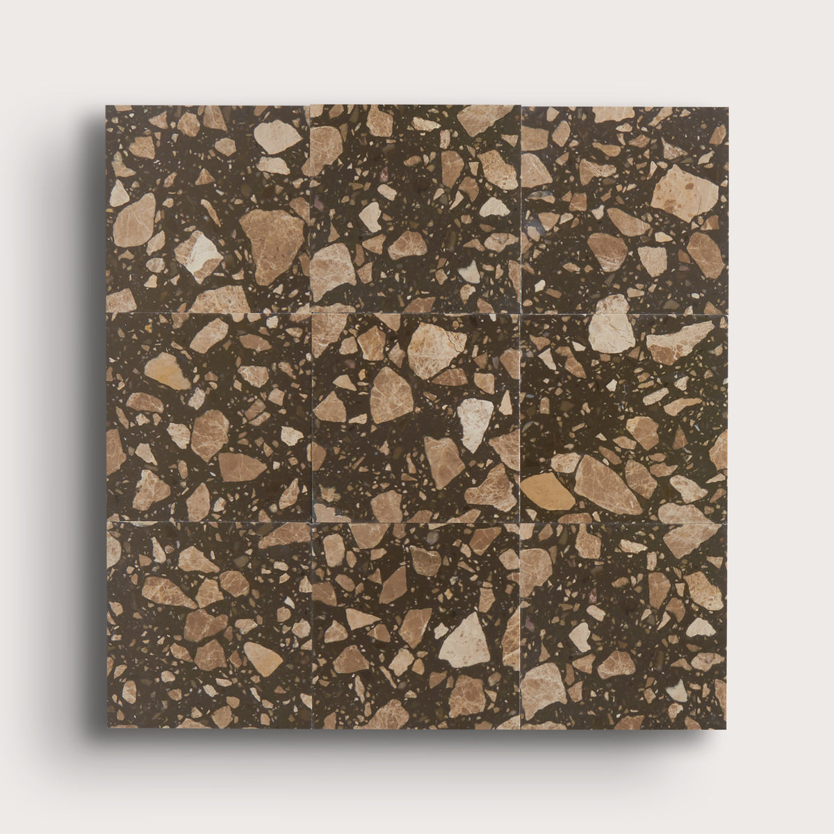 brown terrazzo tile in a grid pattern