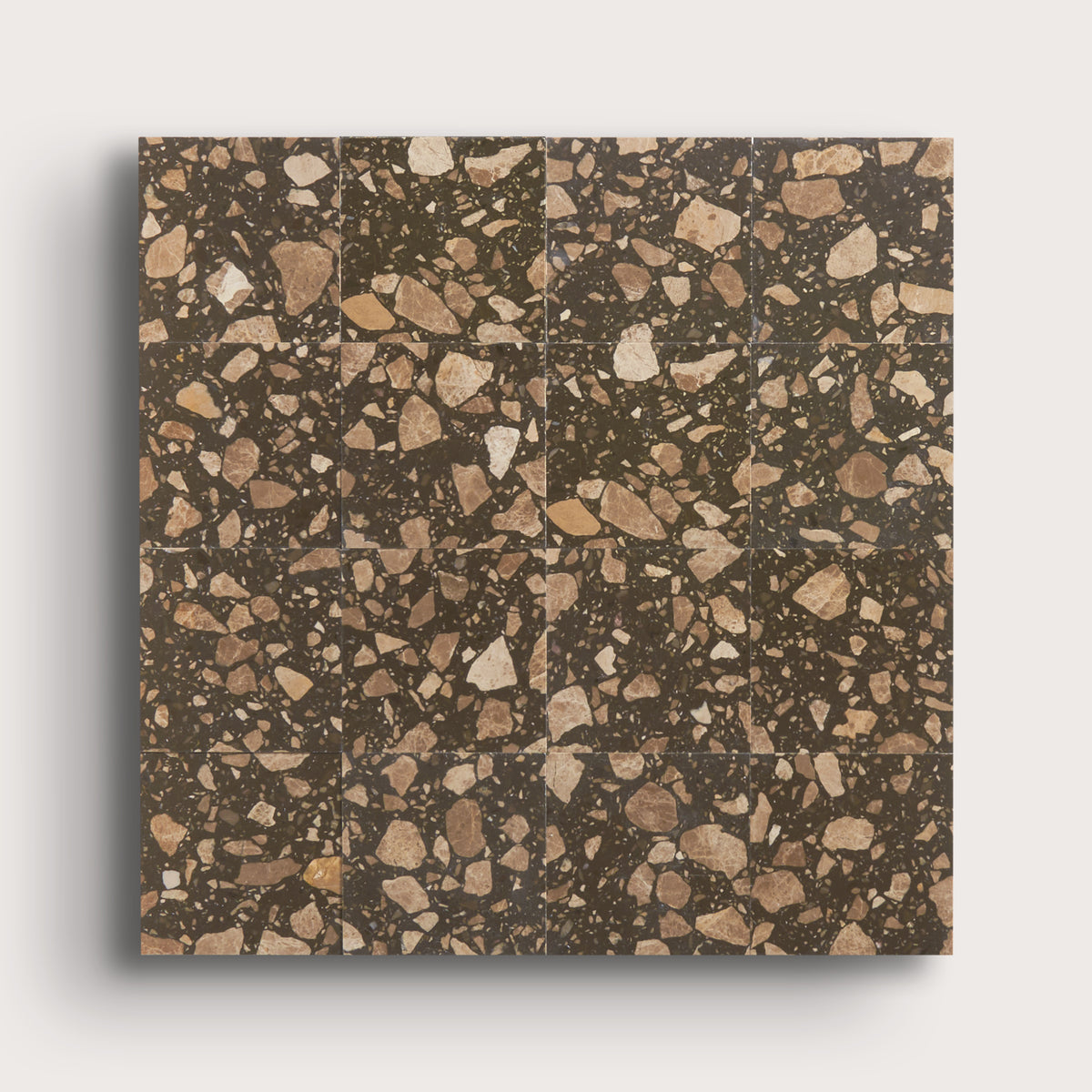 brown terrazzo tile in a grid pattern