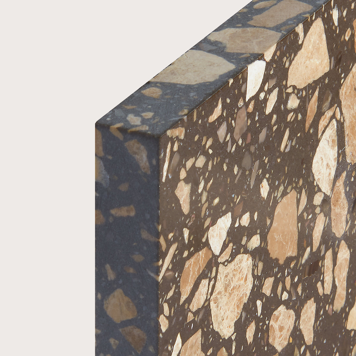 brown terrazzo tile corner shot