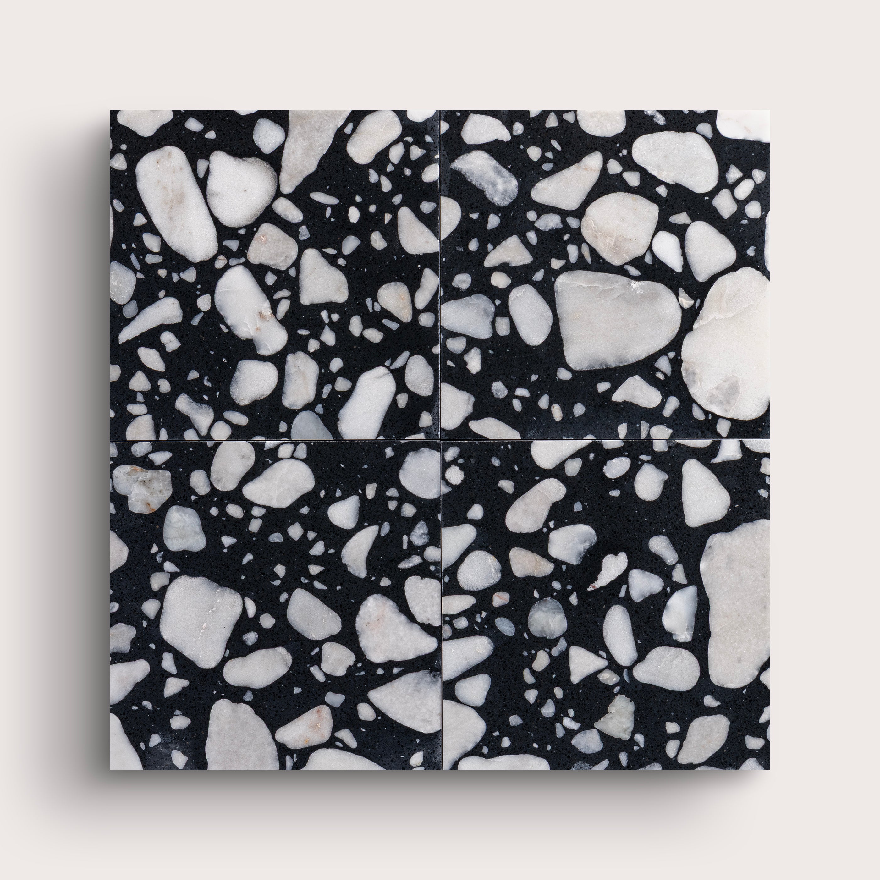 Terrazzo 6x6 Square tile with black and white pattern, collage of four - Riad Tile