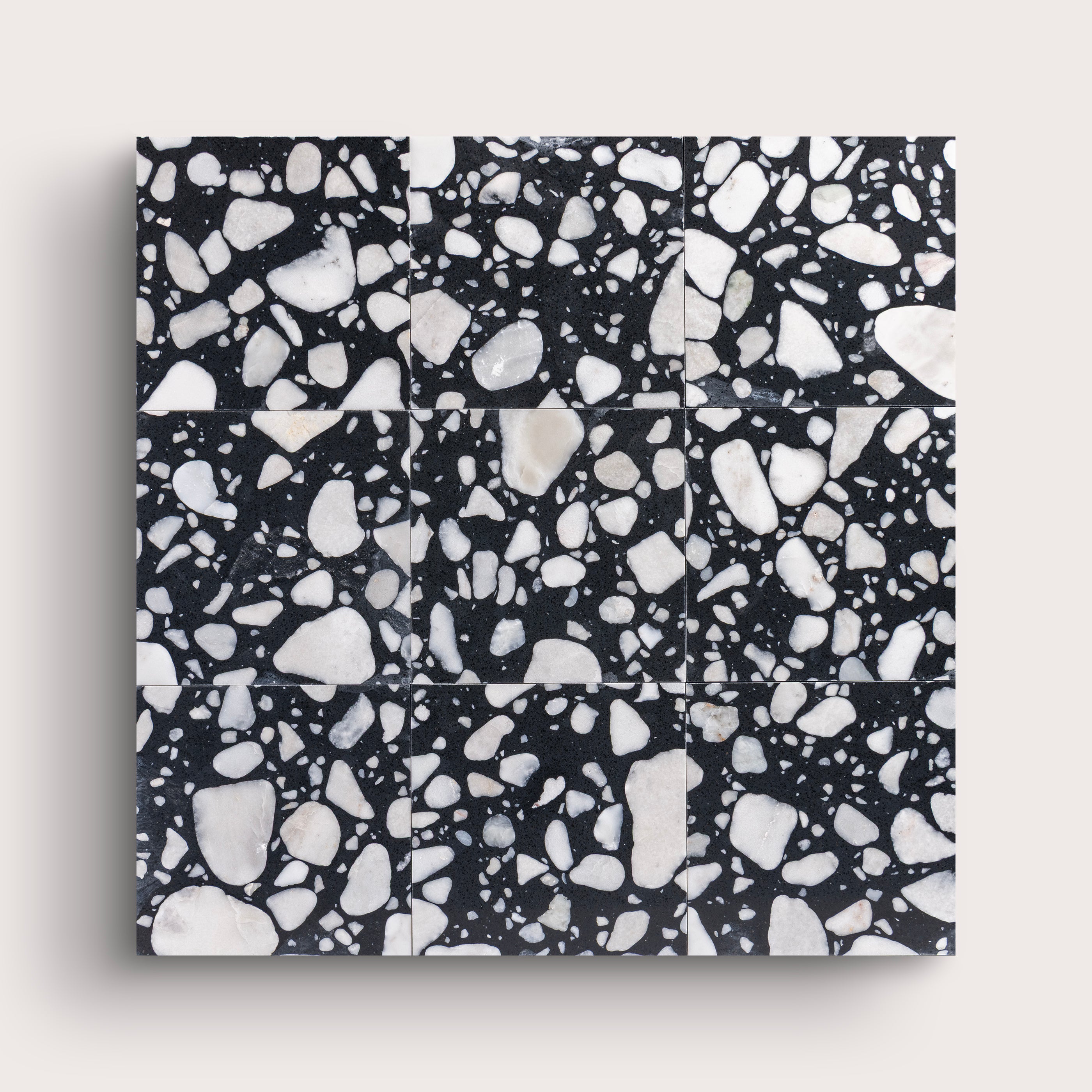 Terrazzo 6x6 Square tile with black and white pattern, collage of nine - Riad Tile