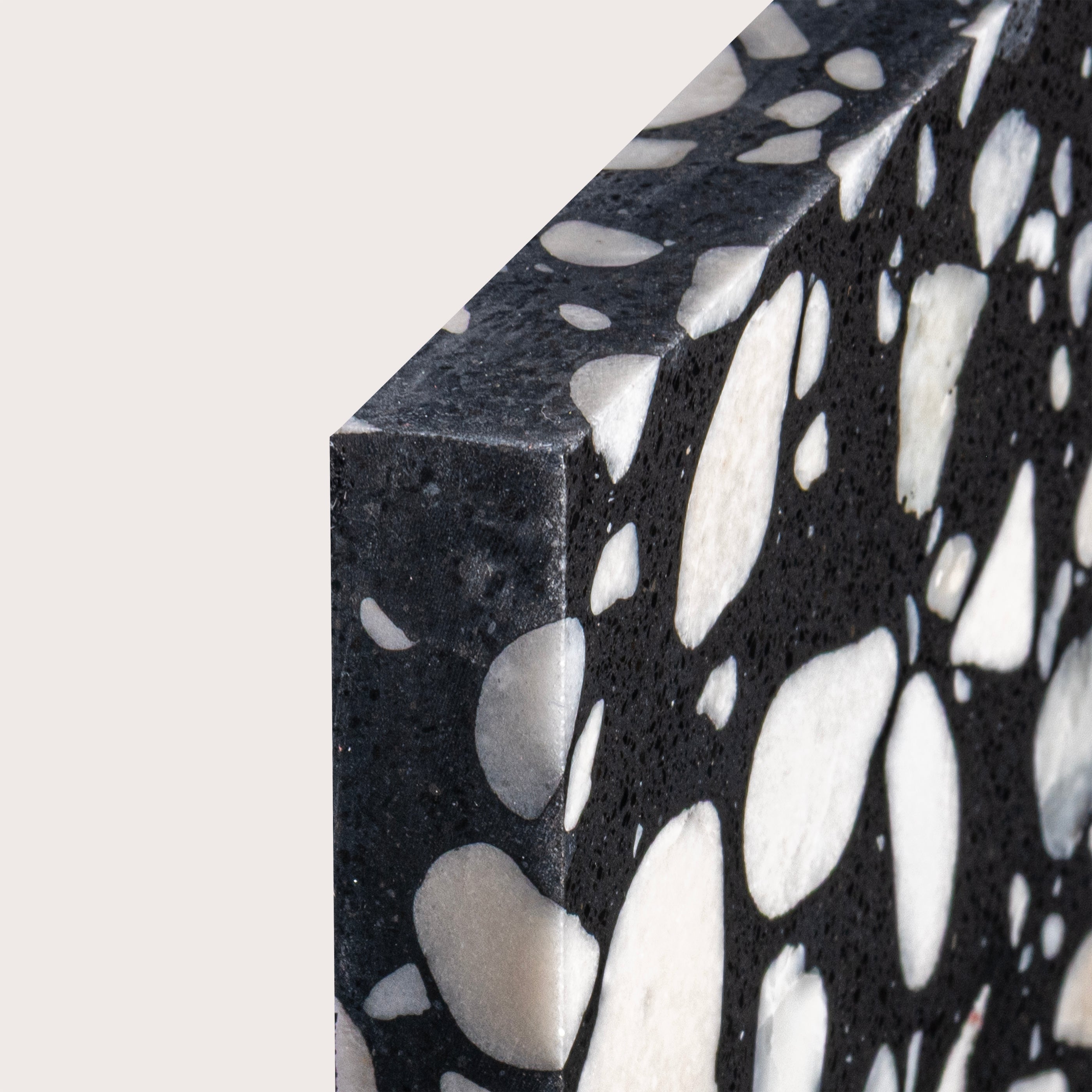 Terrazzo 6x6 Square tile with black and white pattern, corner angle - Riad Tile