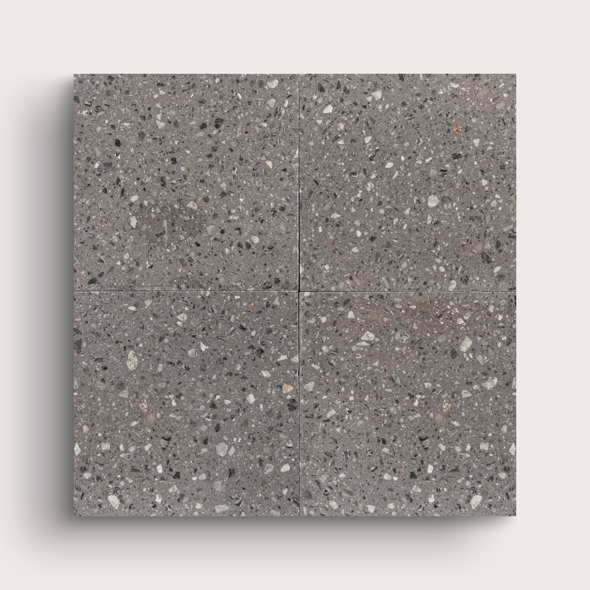 Square Terrazzo tile, pattern, grey, 6x6, matte, collage of four- Riad Tile