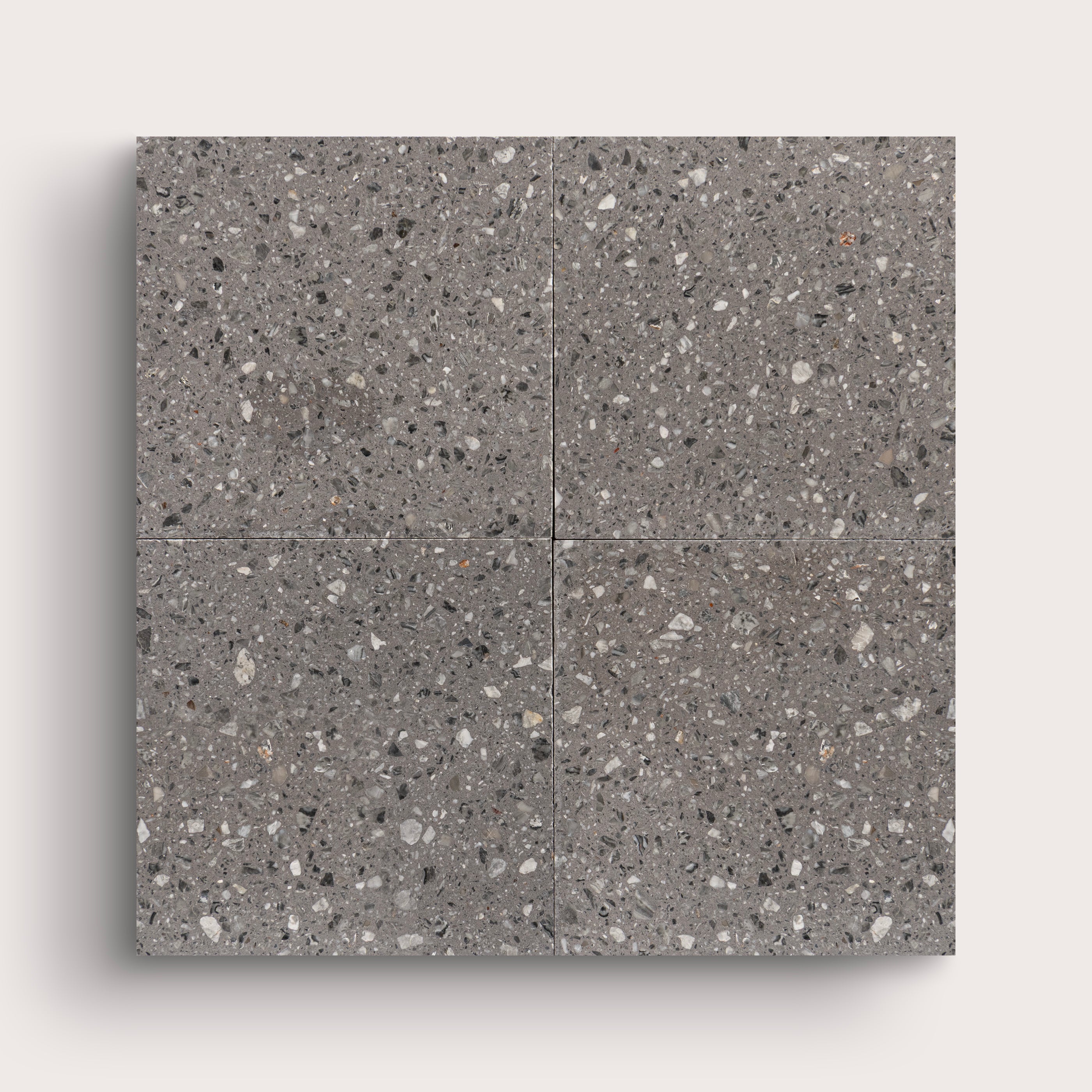 Square Terrazzo tile, pattern, grey, 6x6, matte, collage of four- Riad Tile