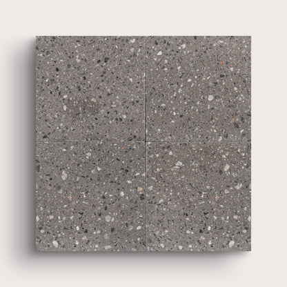 Square Terrazzo tile, pattern, grey, 6x6, matte, collage of four- Riad Tile