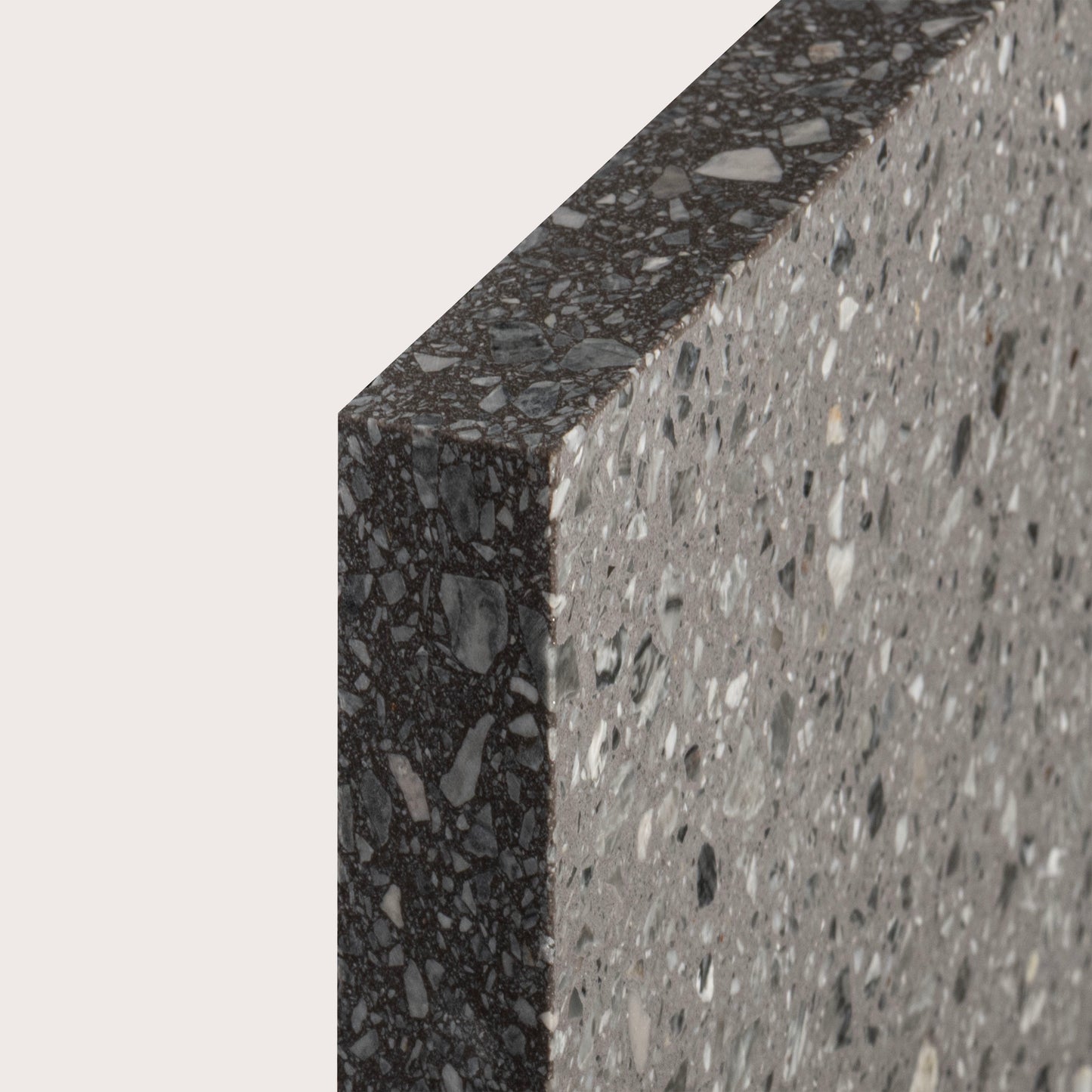 Square Terrazzo tile, pattern, grey, 6x6, matte, corner angle - Riad Tile