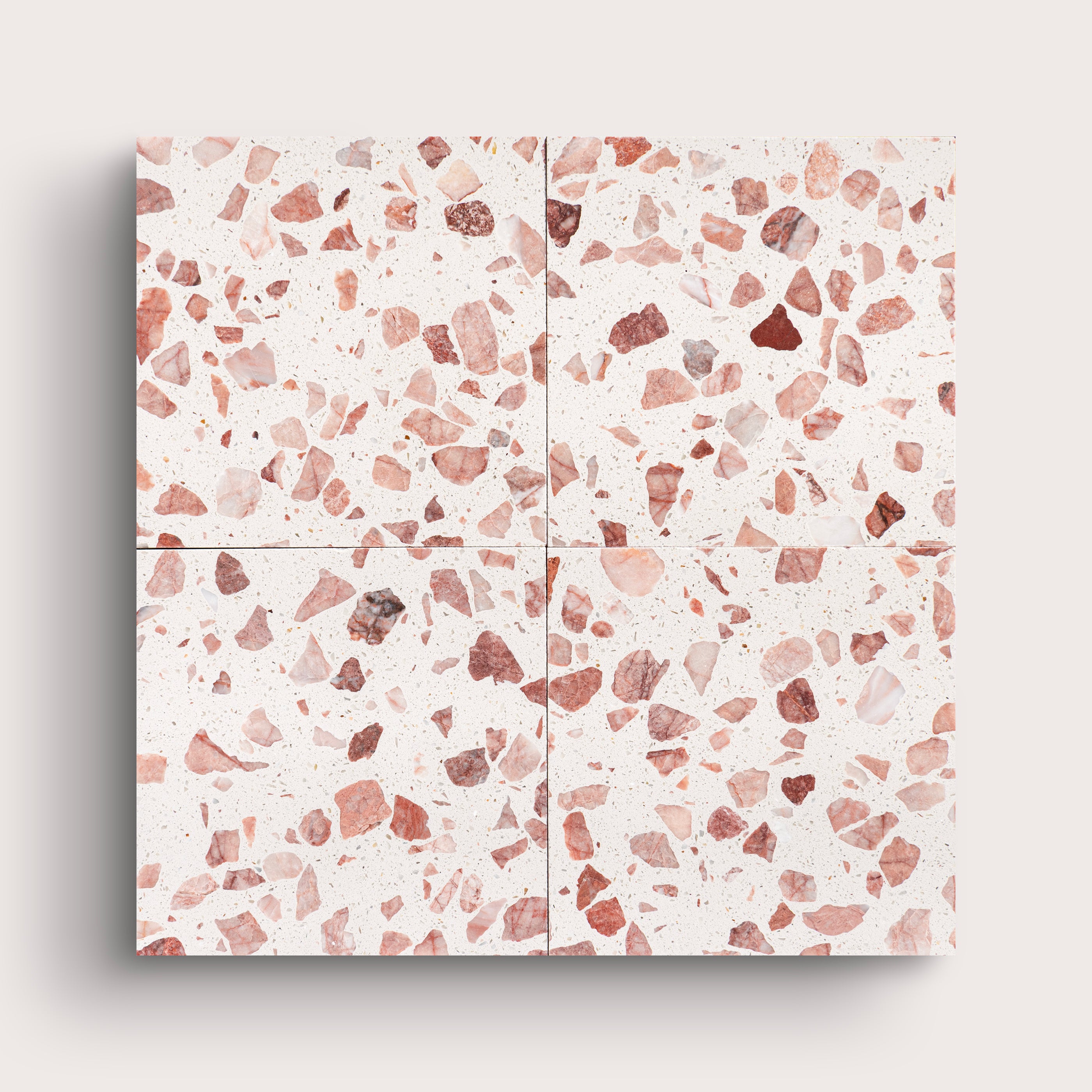 Terrazzo 6x6 Square tile, pattern, red and pink, collage of four - Riad Tile