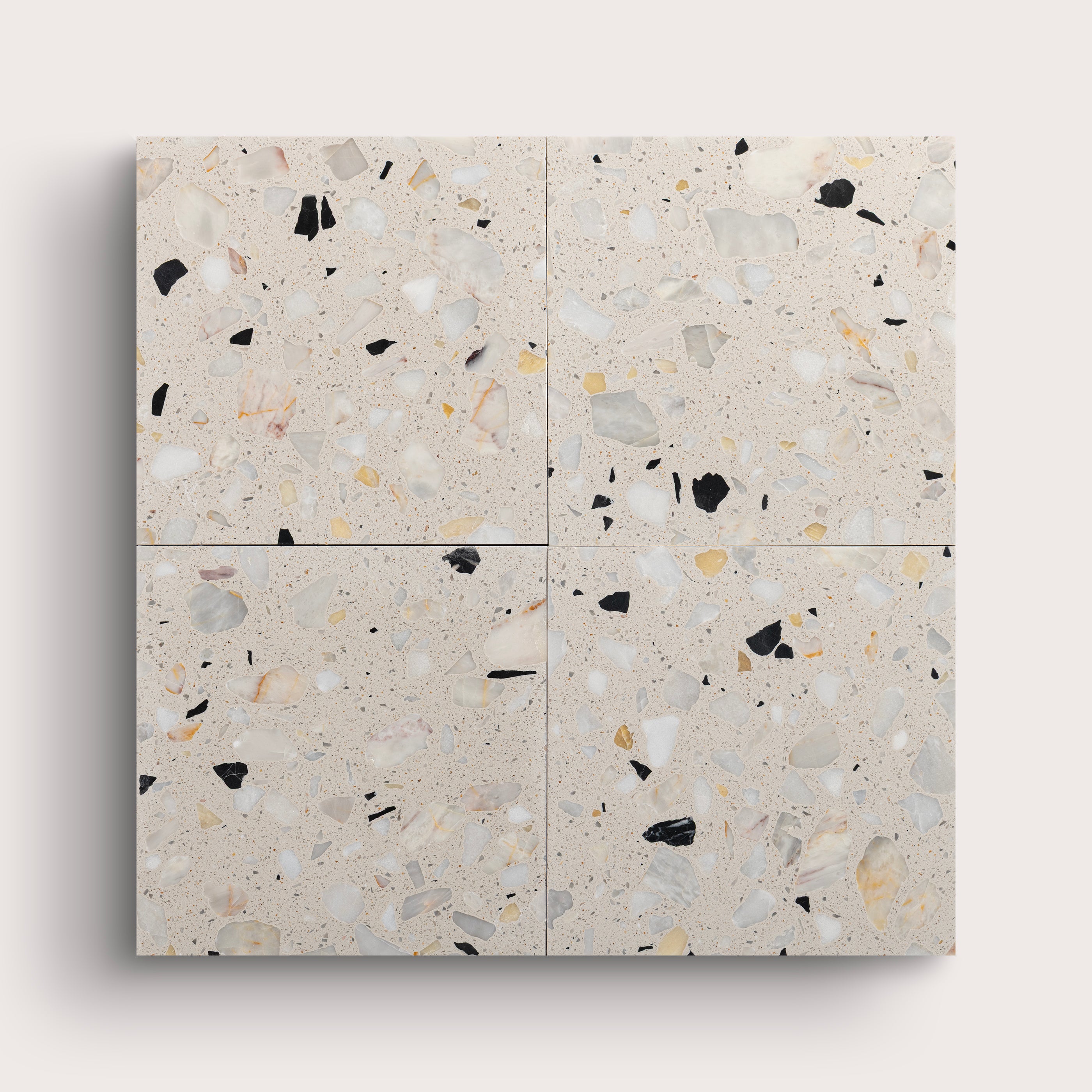 Terrazzo 6x6 Square tile, pattern, ivory, collage of four - Riad Tile