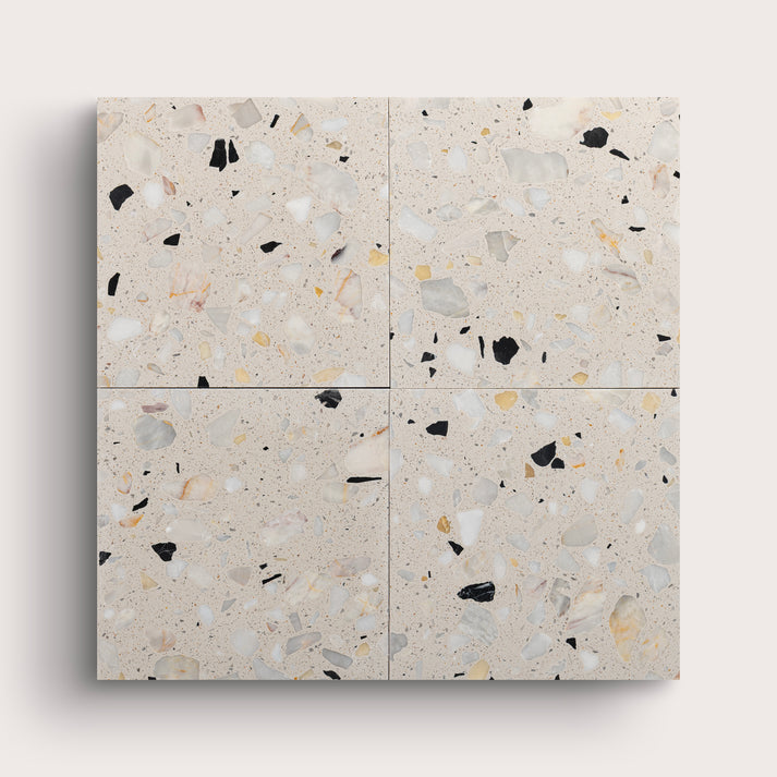 Terrazzo 6x6 Square tile, pattern, ivory, collage of four - Riad Tile