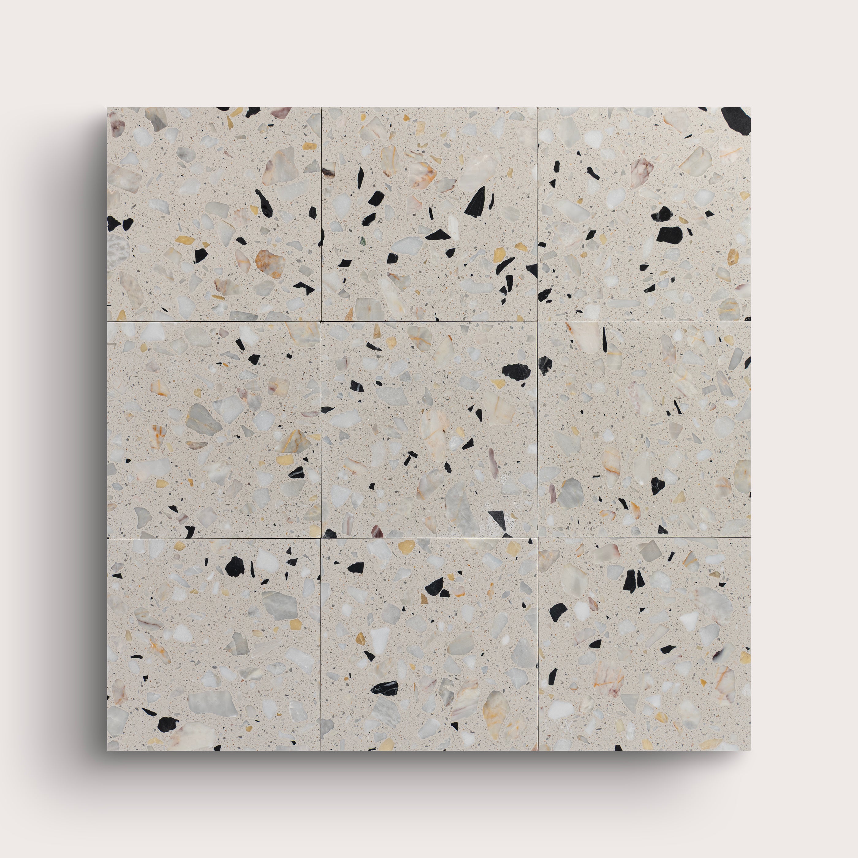 Terrazzo 6x6 Square tile, pattern, ivory, collage of nine - Riad Tile