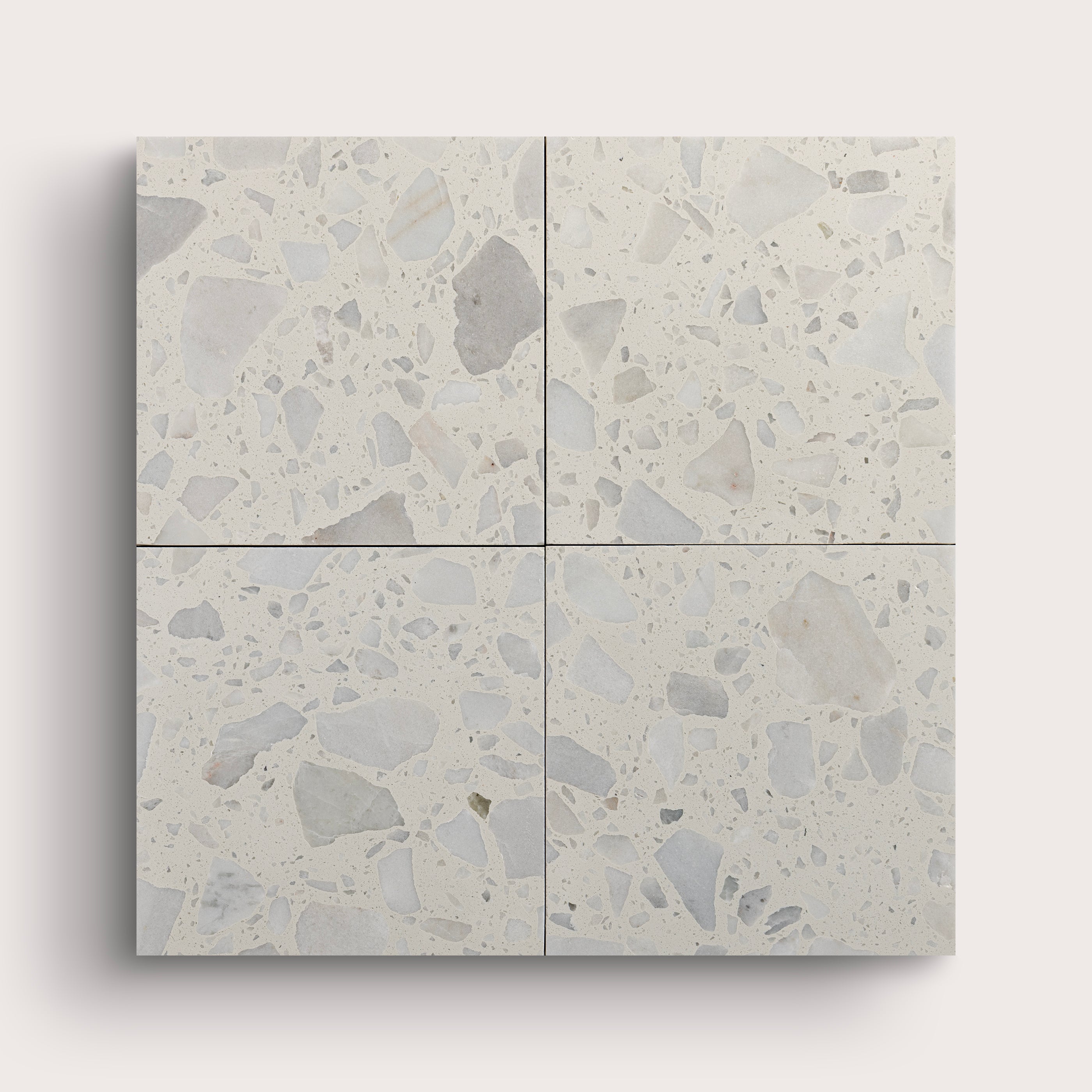 Square terrazzo 6x6 tile, pattern, grey, collage of four - Riad Tile