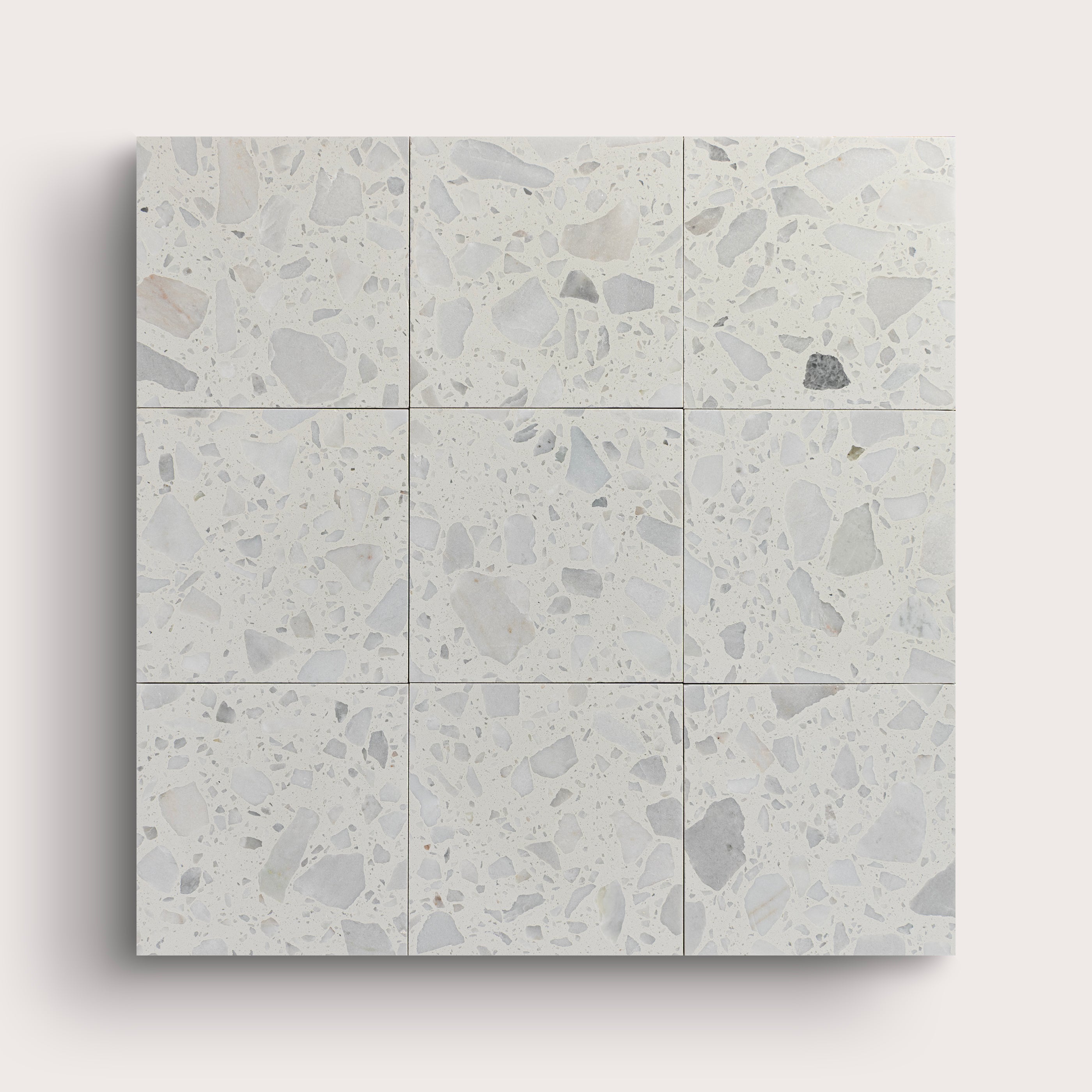 Square terrazzo 6x6 tile, pattern, grey, collage of nine - Riad Tile