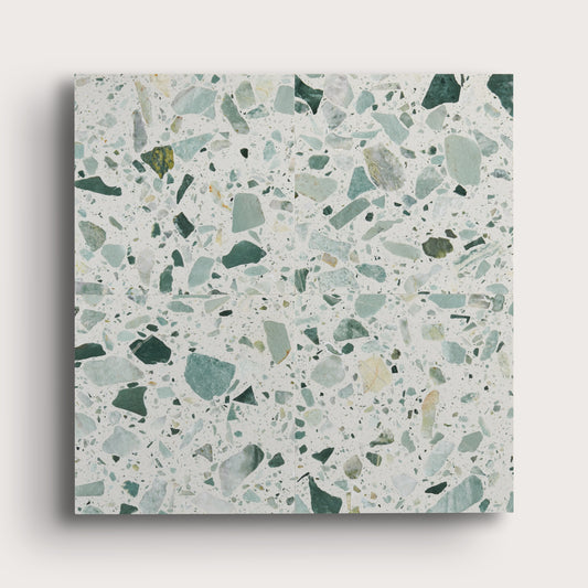 green terrazzo tile in a grid pattern