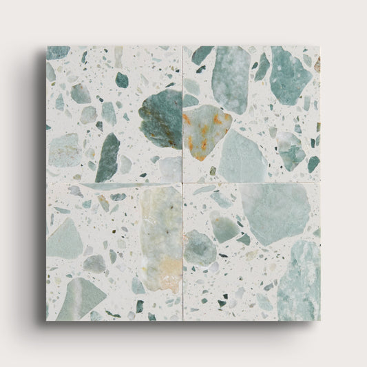 green terrazzo tile in a grid pattern
