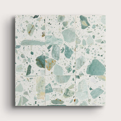 green terrazzo tile in a grid pattern