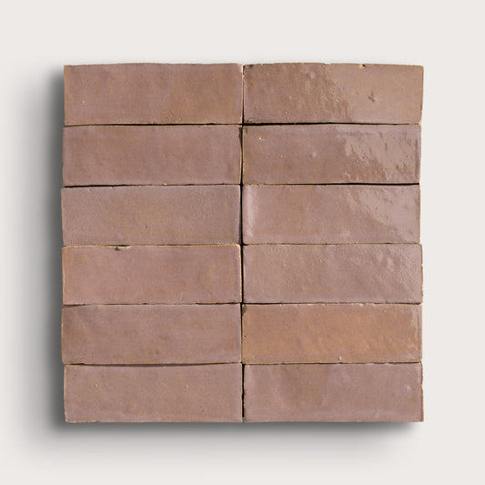blush zellige tiles arranged in a grid pattern on a white background