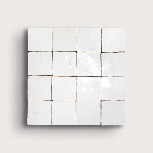 white square zellige tile on a light grey background