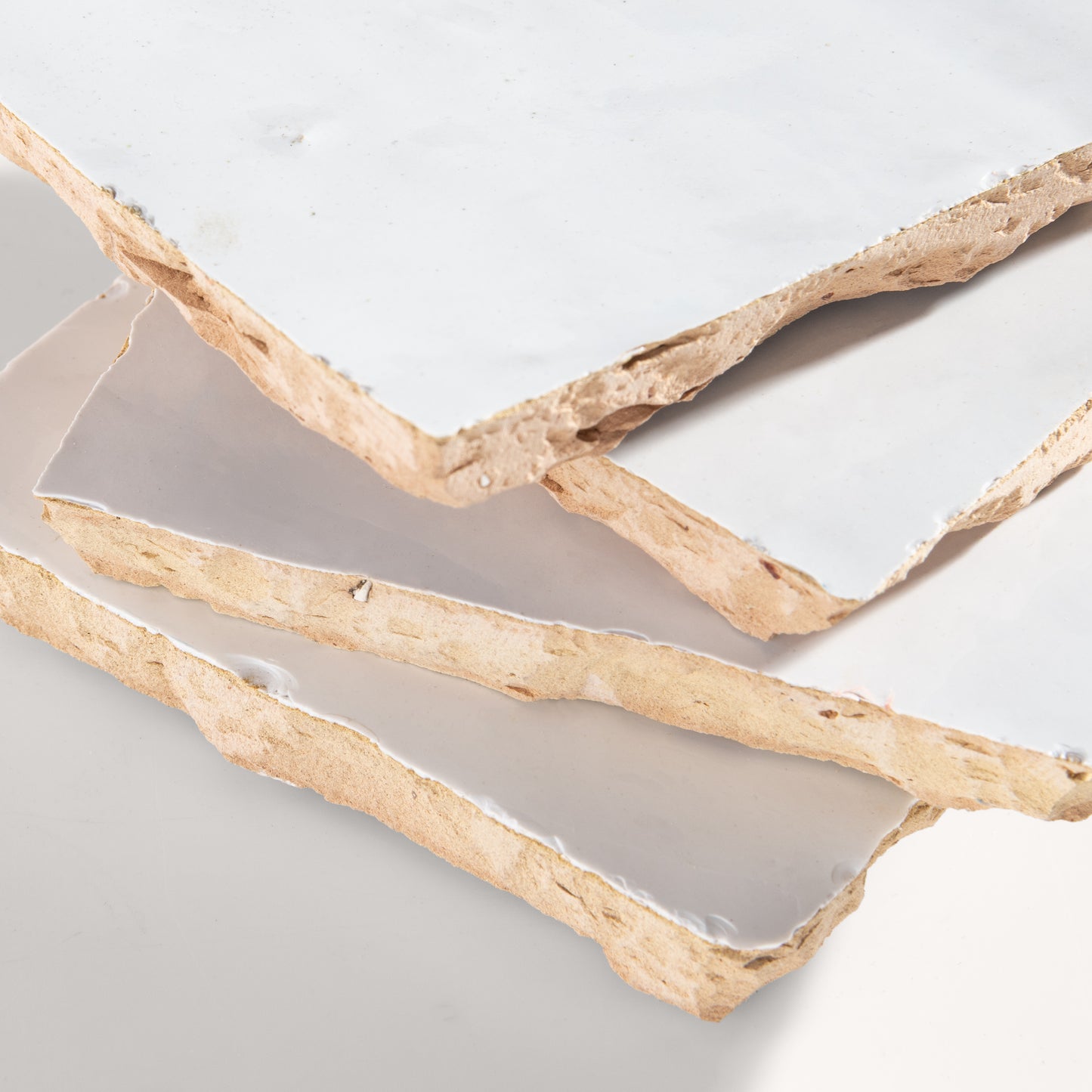 close up angle of white zellige tile