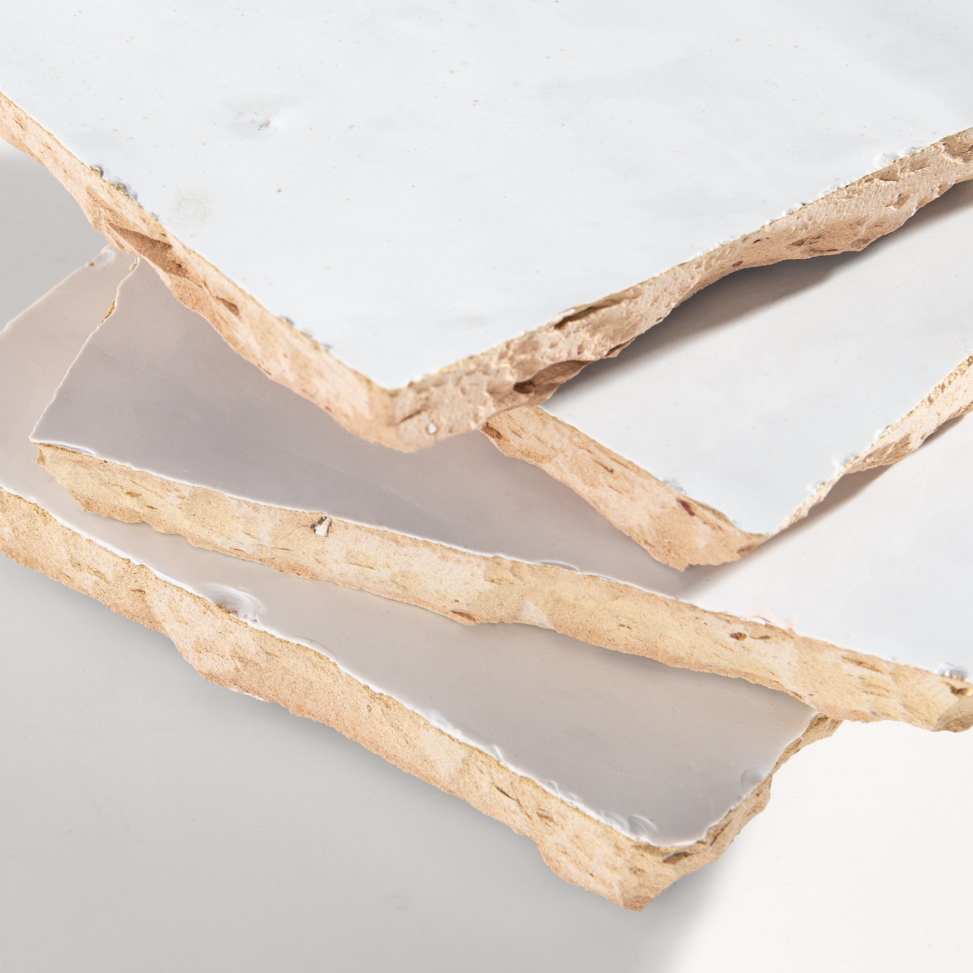 close up angle of white zellige tile