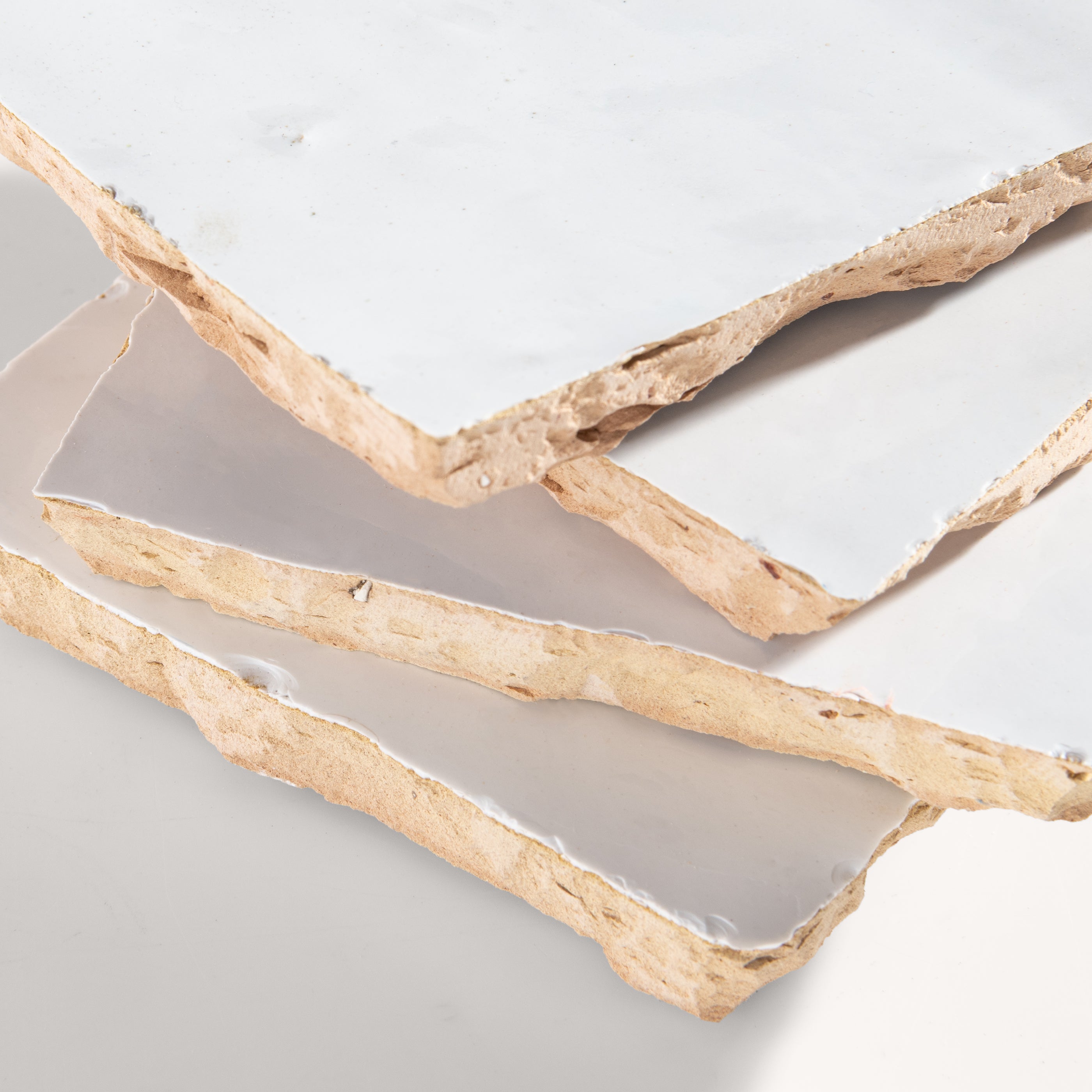 close up angle of white zellige tile