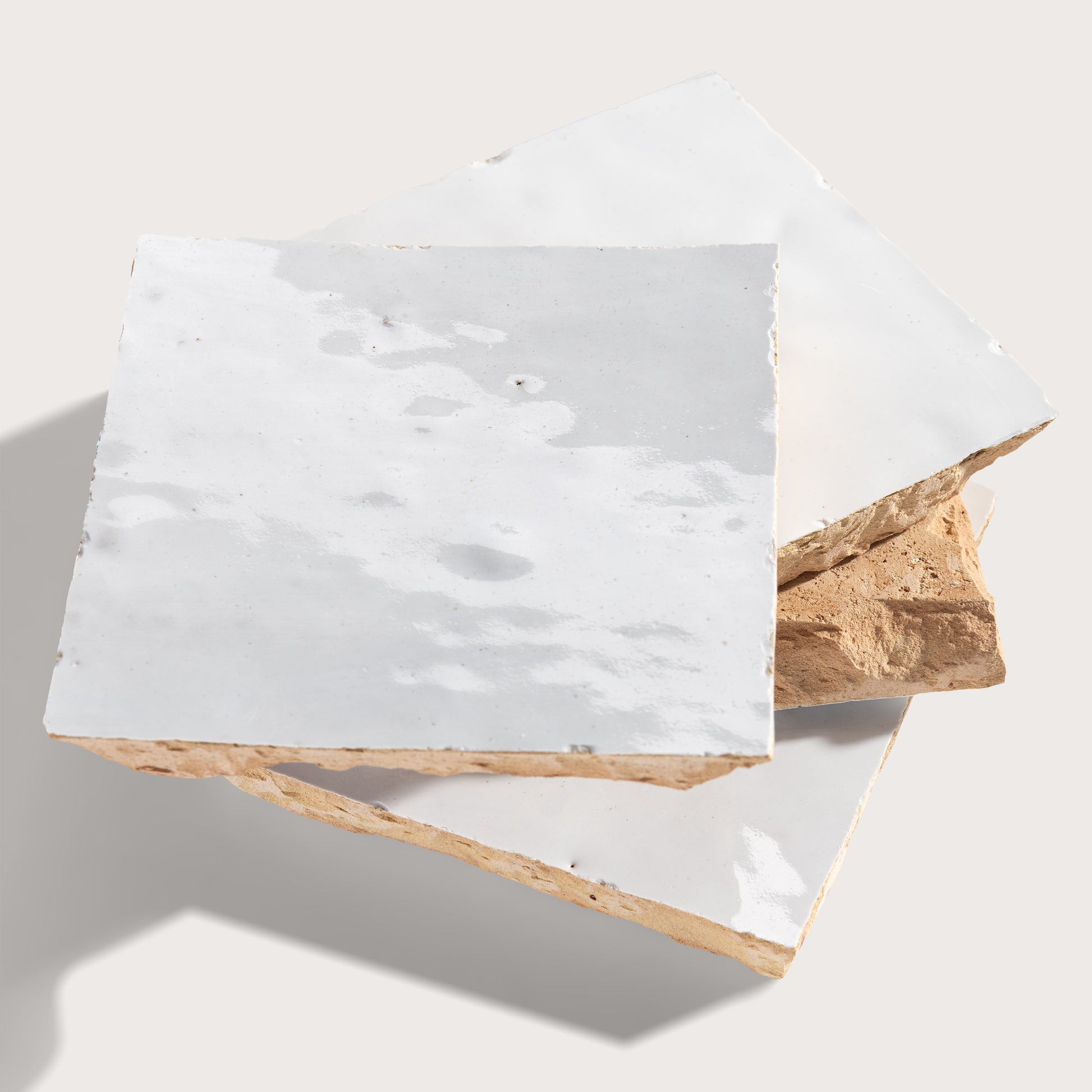 close up angle of white zellige tile