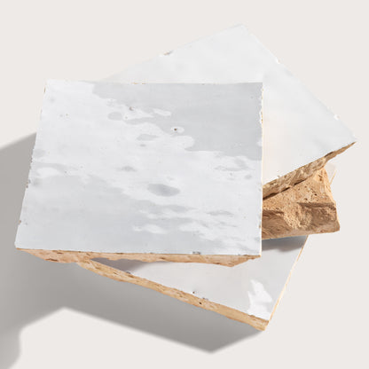 close up angle of white zellige tile