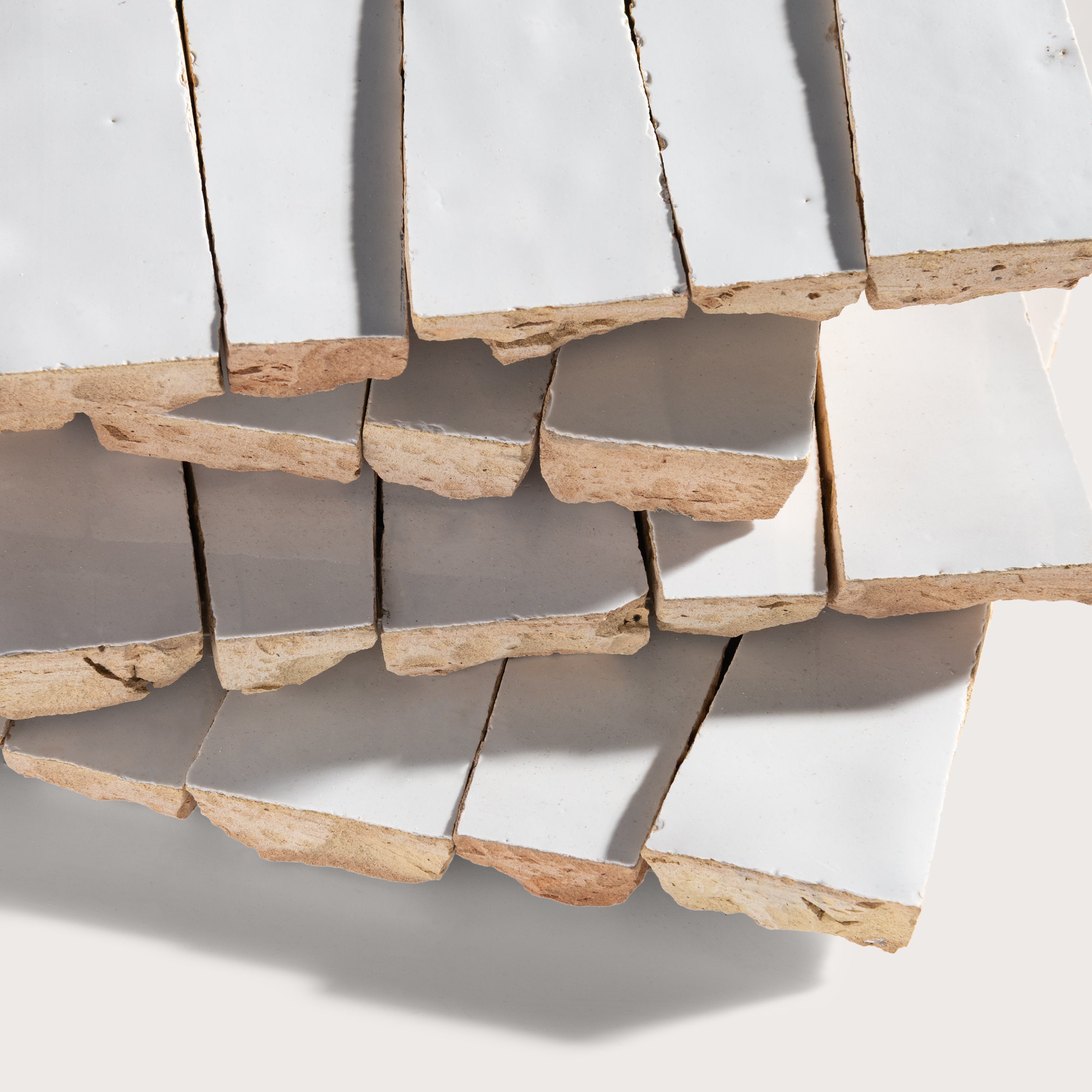 close up angle of white zellige tile