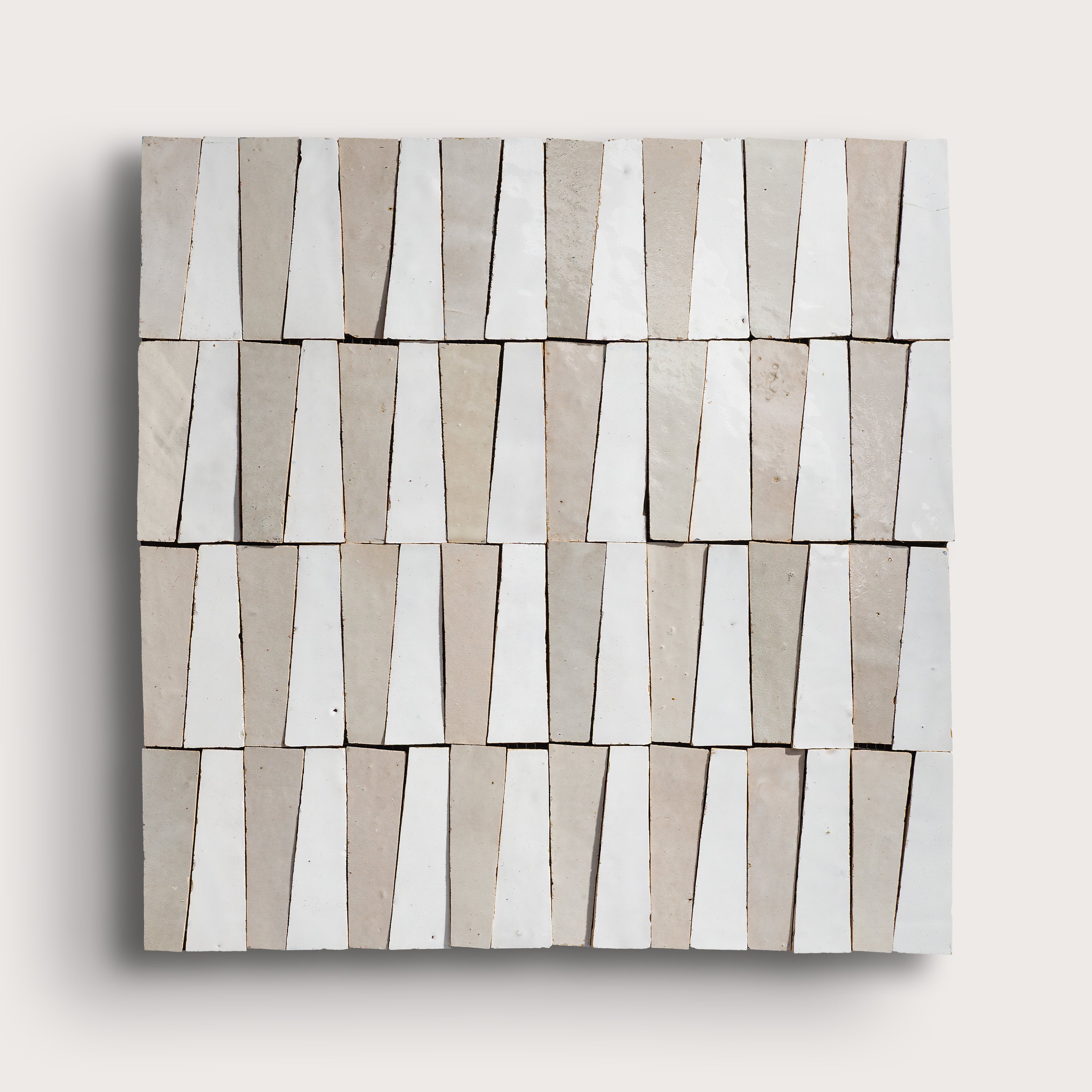Bright White & Natural White 1x4 Trapezoid Mosaic Zellige Tile