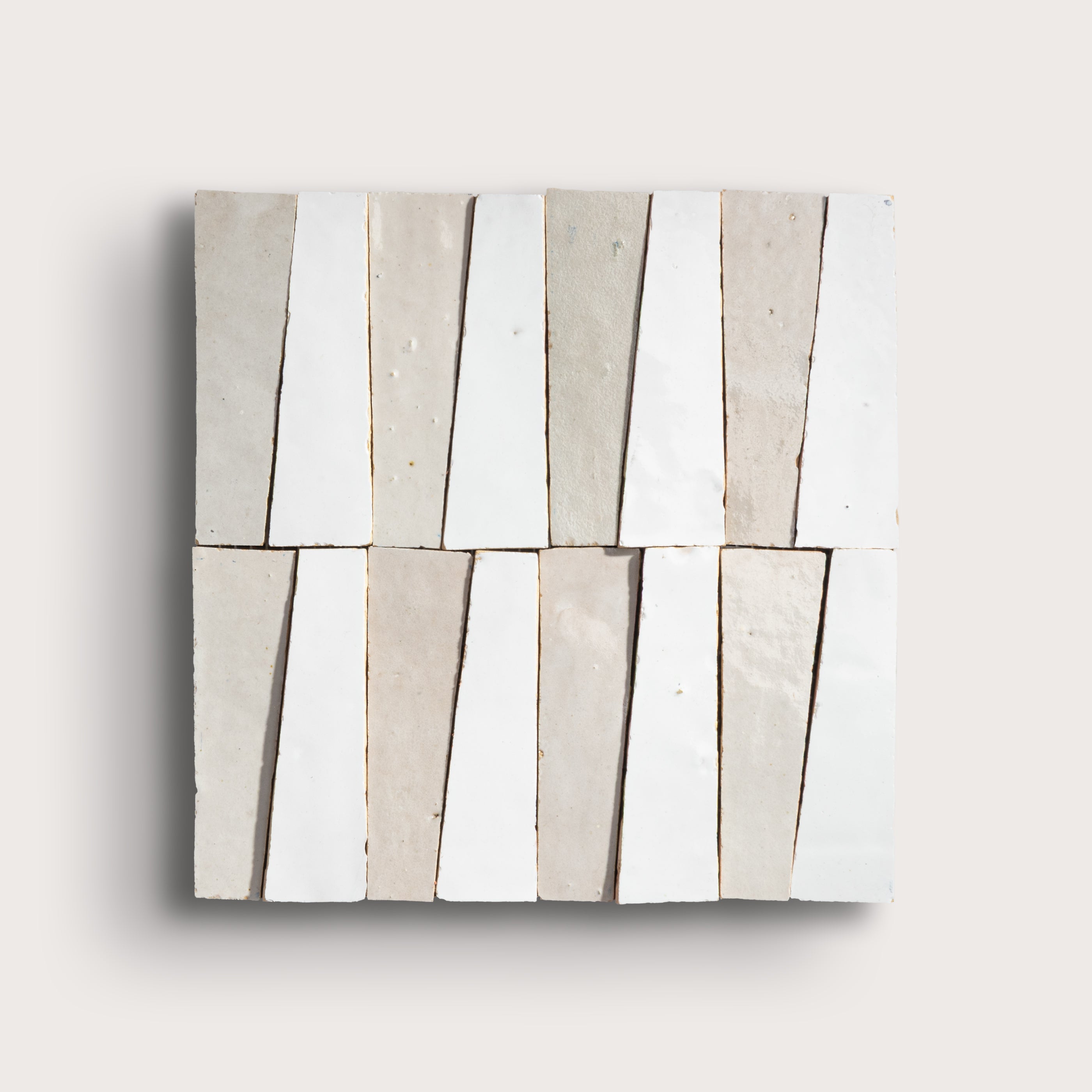 Bright White & Natural White 1x4 Trapezoid Mosaic Zellige Tile