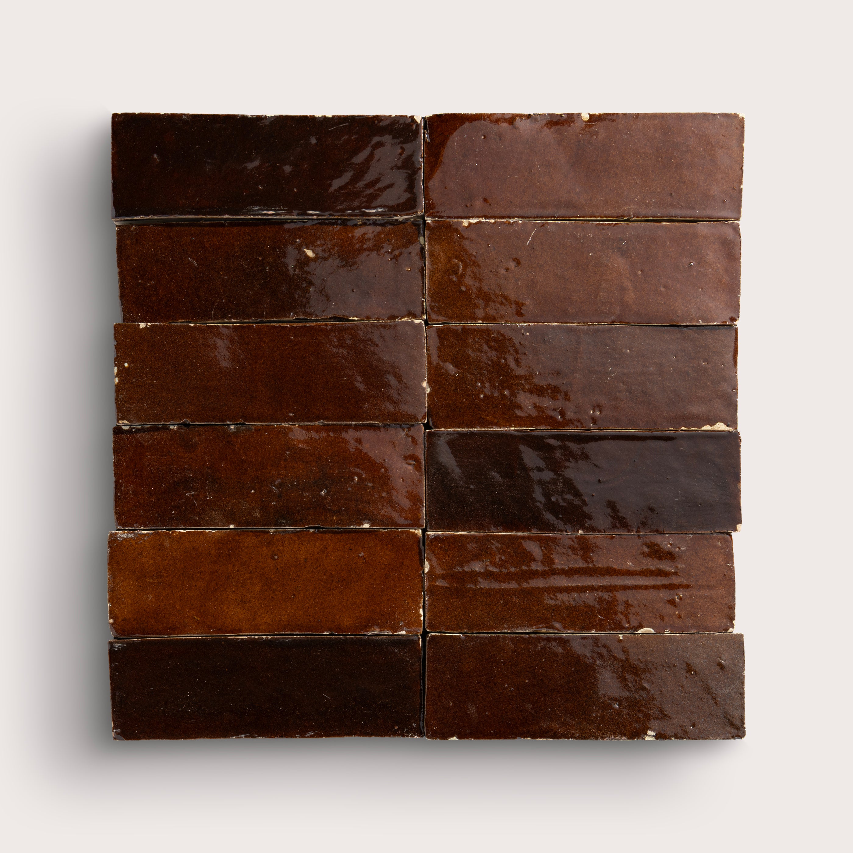 2x6 Rectangular dark chocolate zellige tile, solid, gloss - Riad Tile