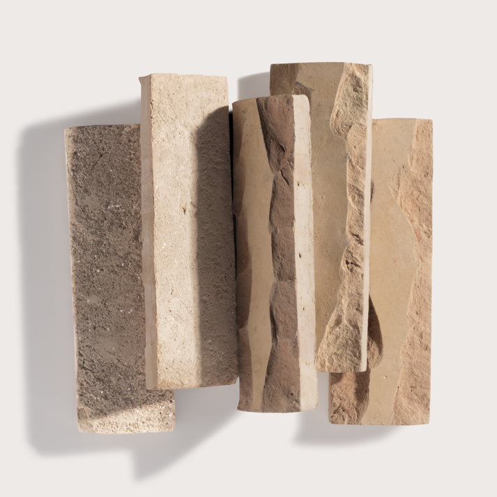 brown rectangle zellige tiles on a gray background